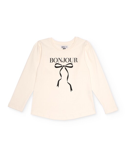 Imagem 0 de T-shirt de Manga Comprida em Creme com Laço Estampado