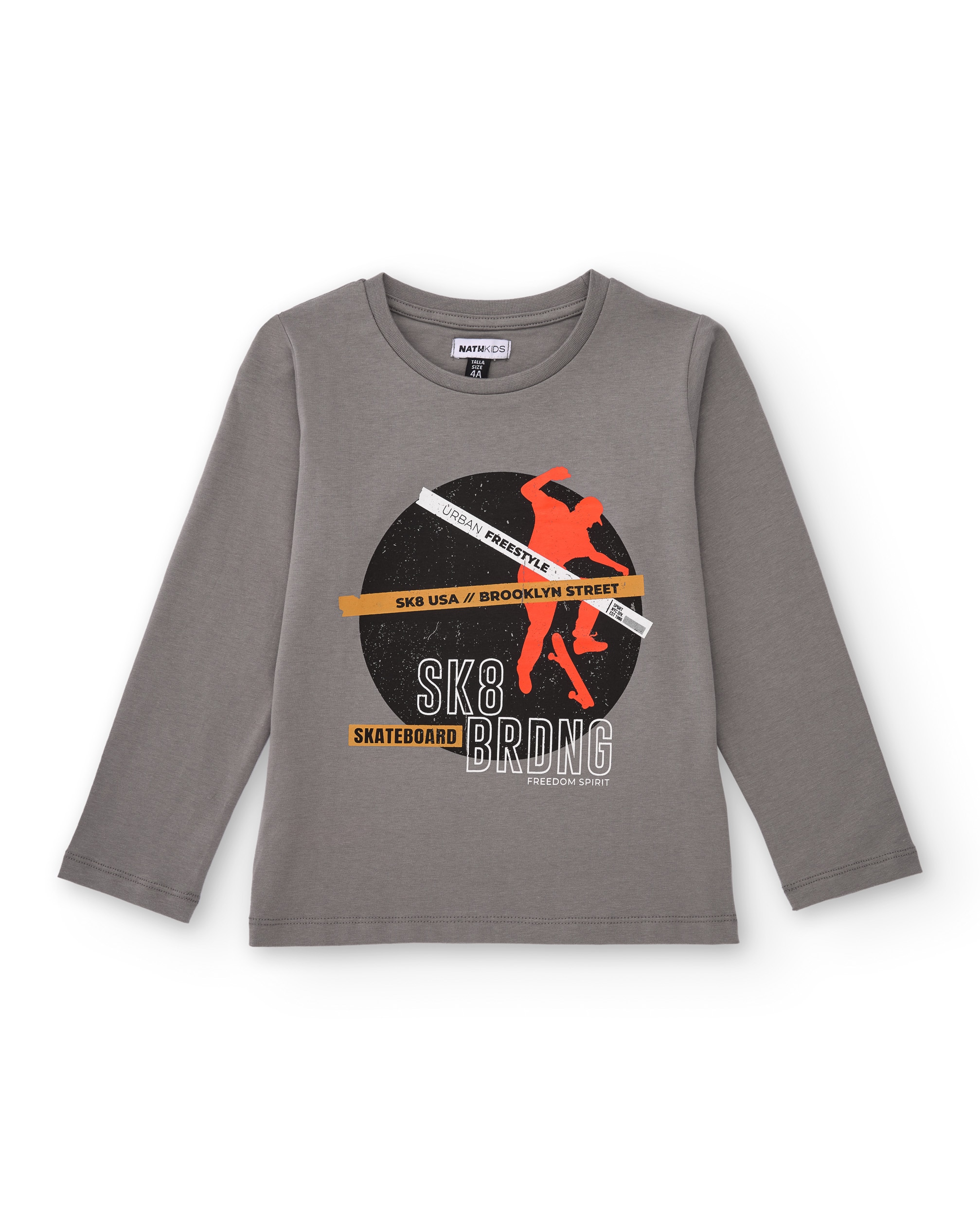 Imagem 0 de T-shirt de Manga Comprida Infantil em Cinzento com Estampado Skater