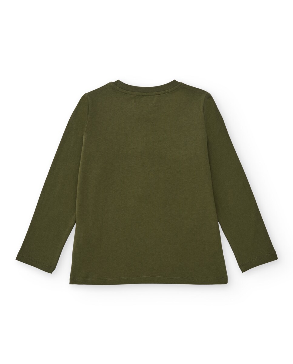 T-shirt de Manga Comprida em Preto com Design cat Walk Infantil Verde-2