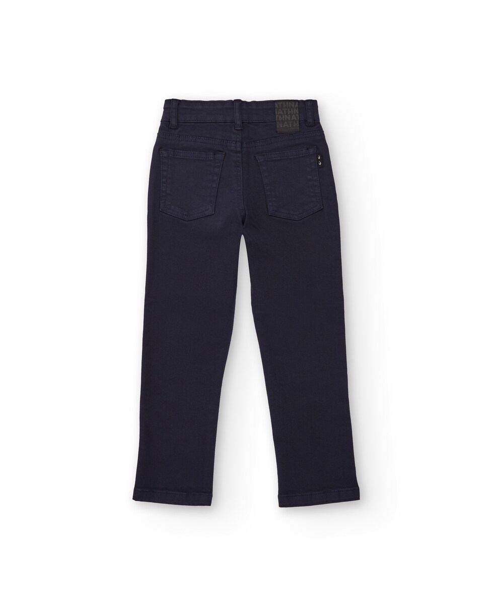 Calças de Mezclilla Azul-marinho Infantil com Design Clássico de Cinco Bolsos Preto-2