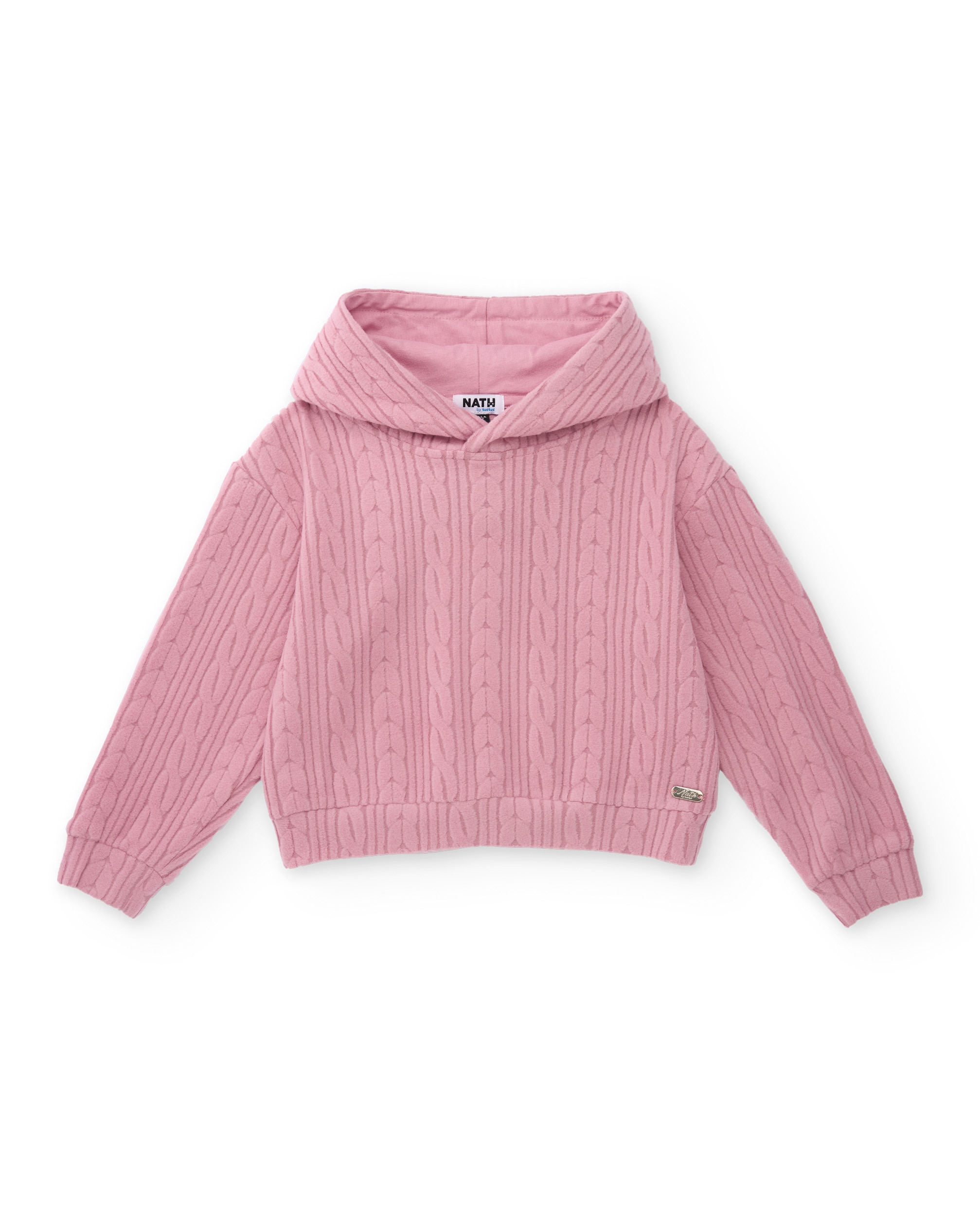 Imagem 0 de Sweatshirt Rosa com Capuz e Textura Entrançada