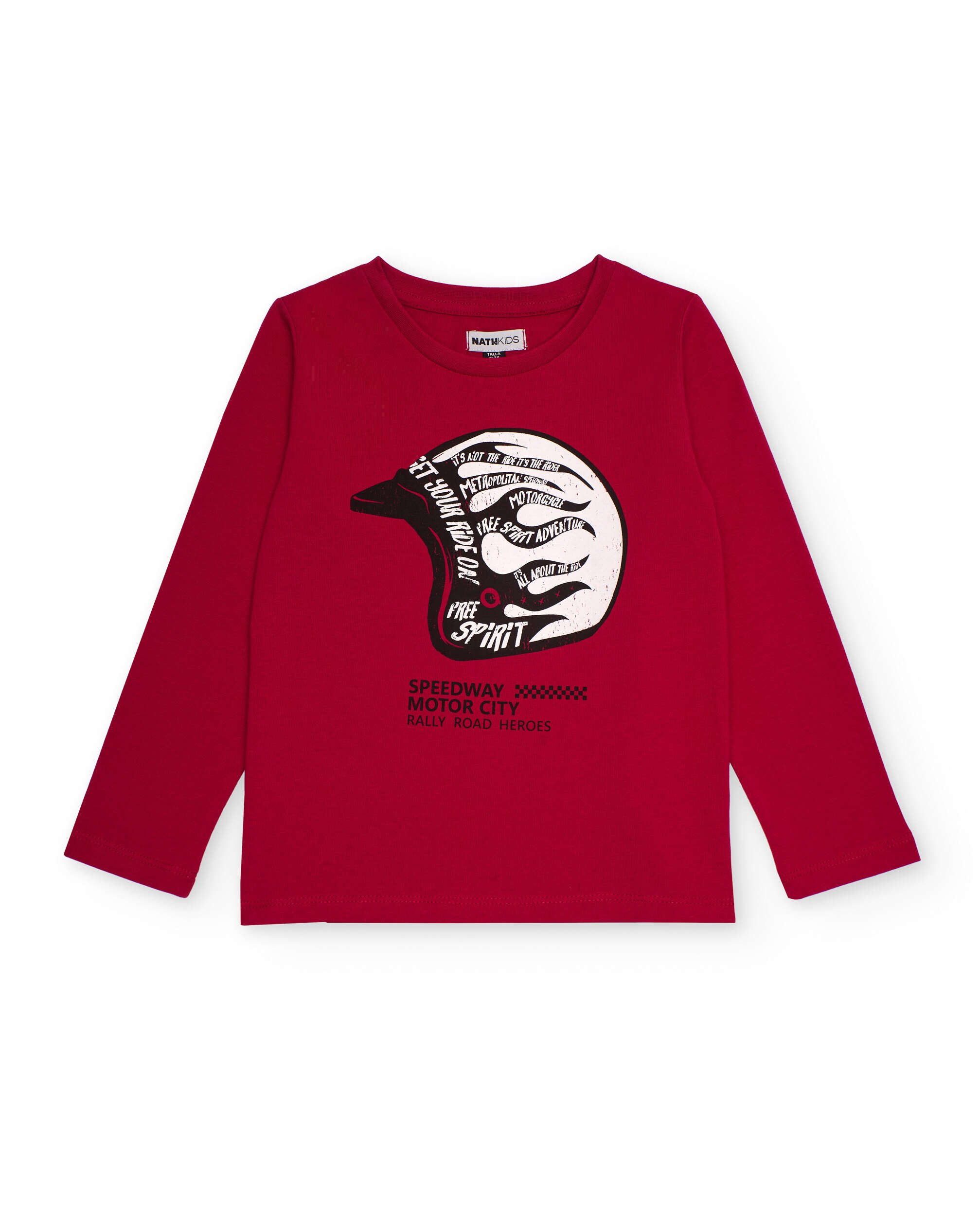 Imagem 0 de T-shirt de Manga Comprida Infantil em Vermelho com Estampado de Capacete