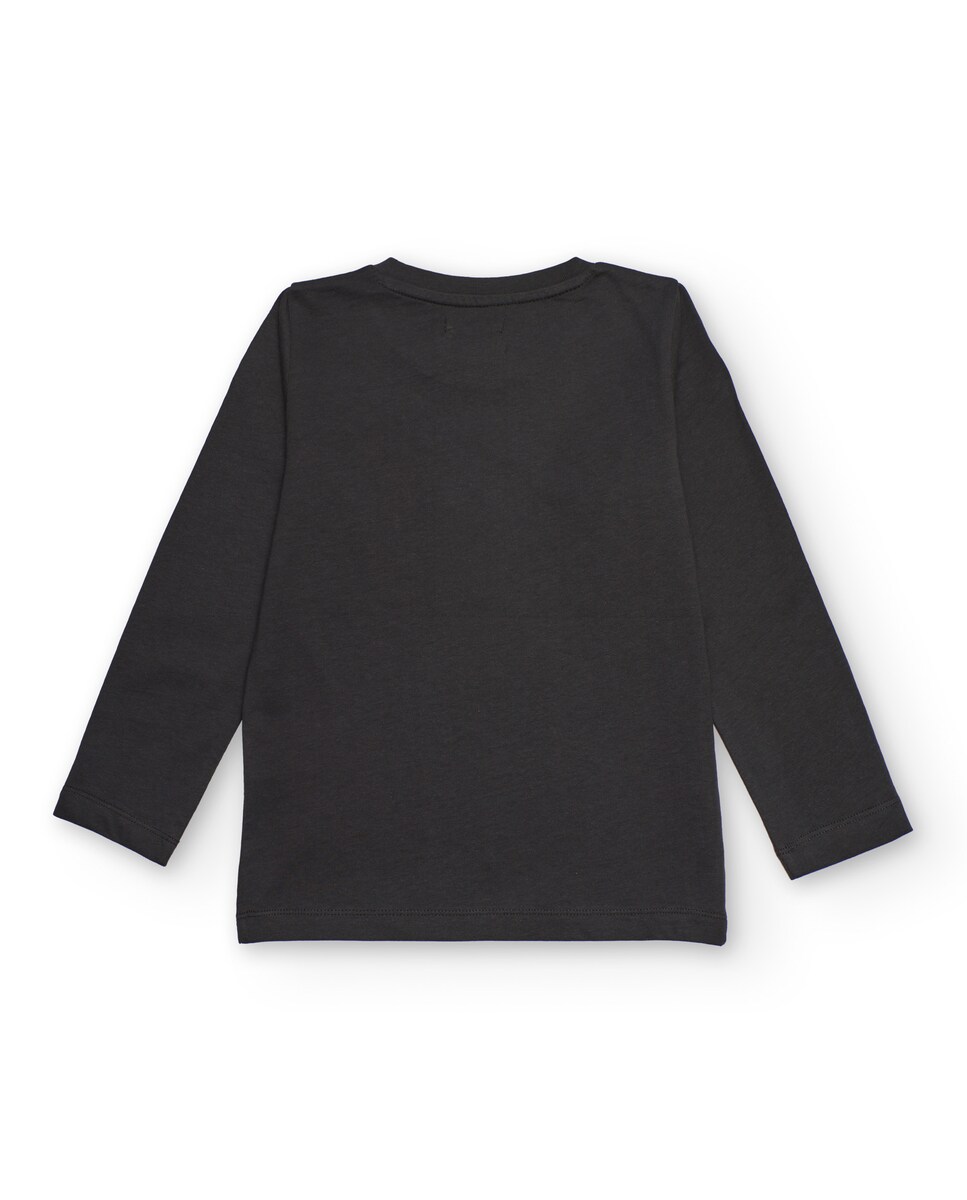 T-shirt de Manga Comprida Infantil em Cinzento-escuro com Estampado Musical Cinzento-2