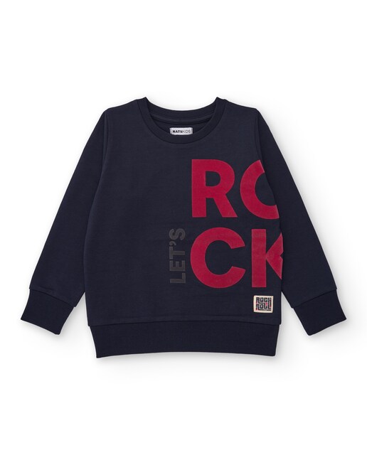 Imagem 0 de Sweatshirt Azul-marinho com Estampado let's Rock em Contraste