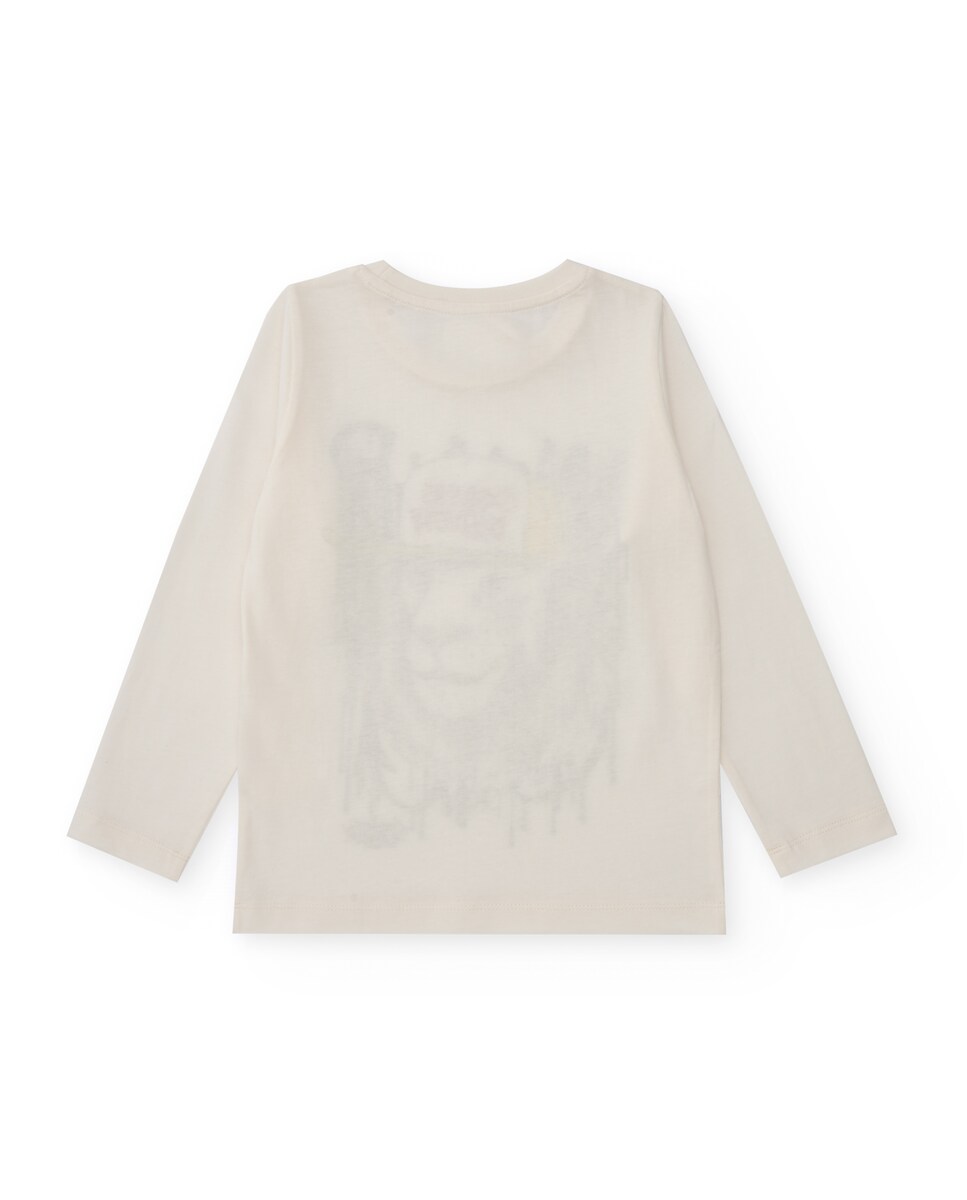 T-shirt Cru de Manga Comprida com Estampado de Leão Urbano Infantil Branco-2