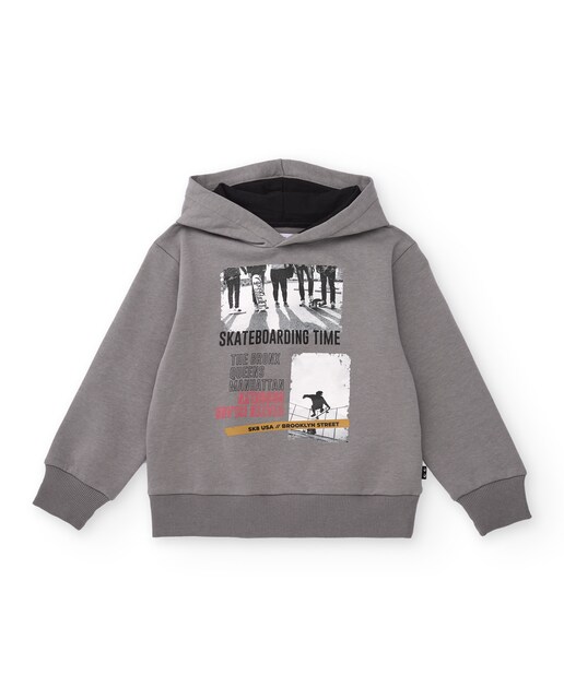 Imagem 0 de Sweatshirt Cinzenta com Capuz e Estampado de Skate Infantil
