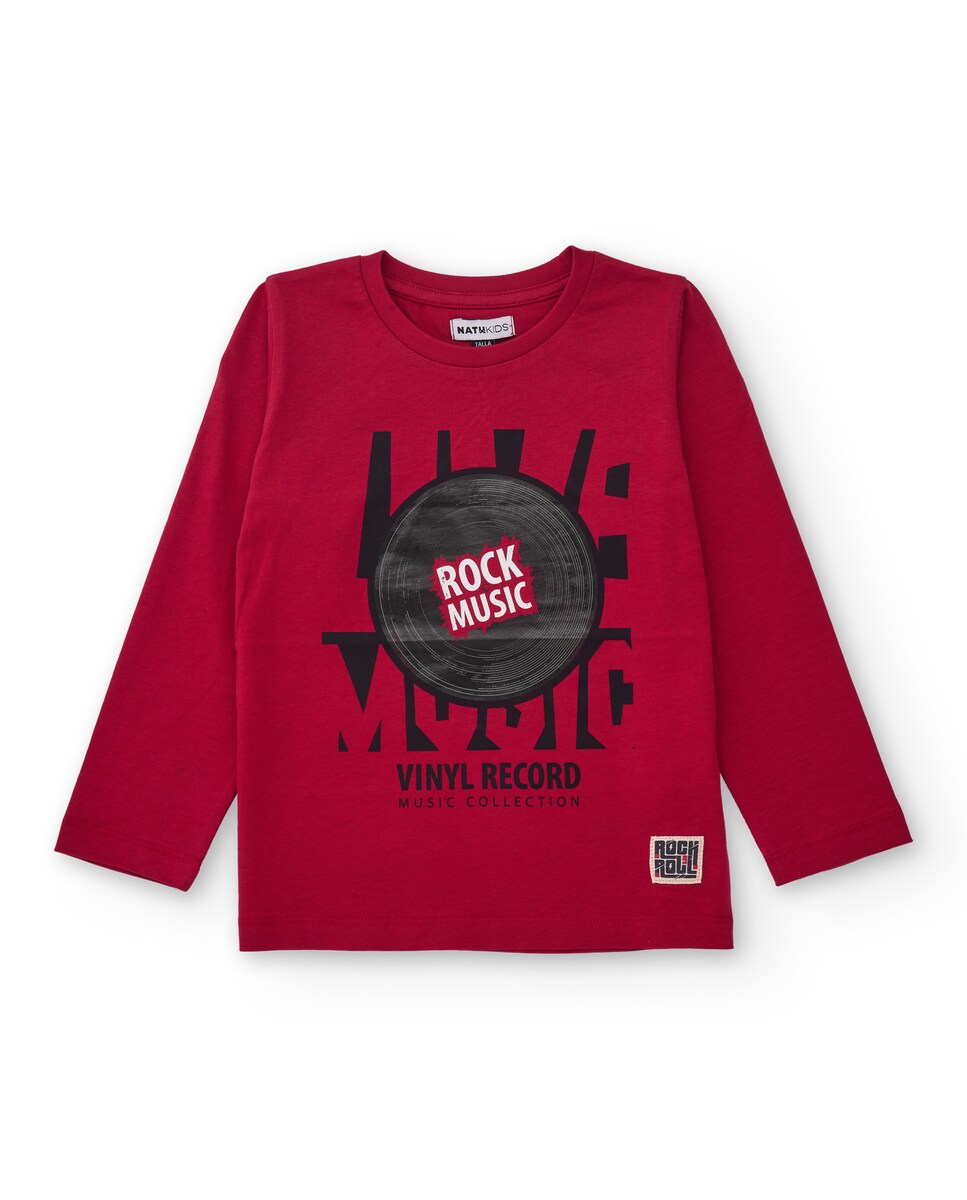 T-shirt de Manga Comprida Infantil em Vermelho com Estampado Musical Vermelho-1