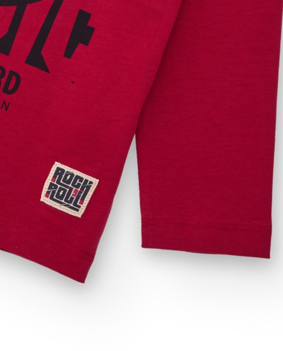 T-shirt de Manga Comprida Infantil em Vermelho com Estampado Musical Vermelho-3