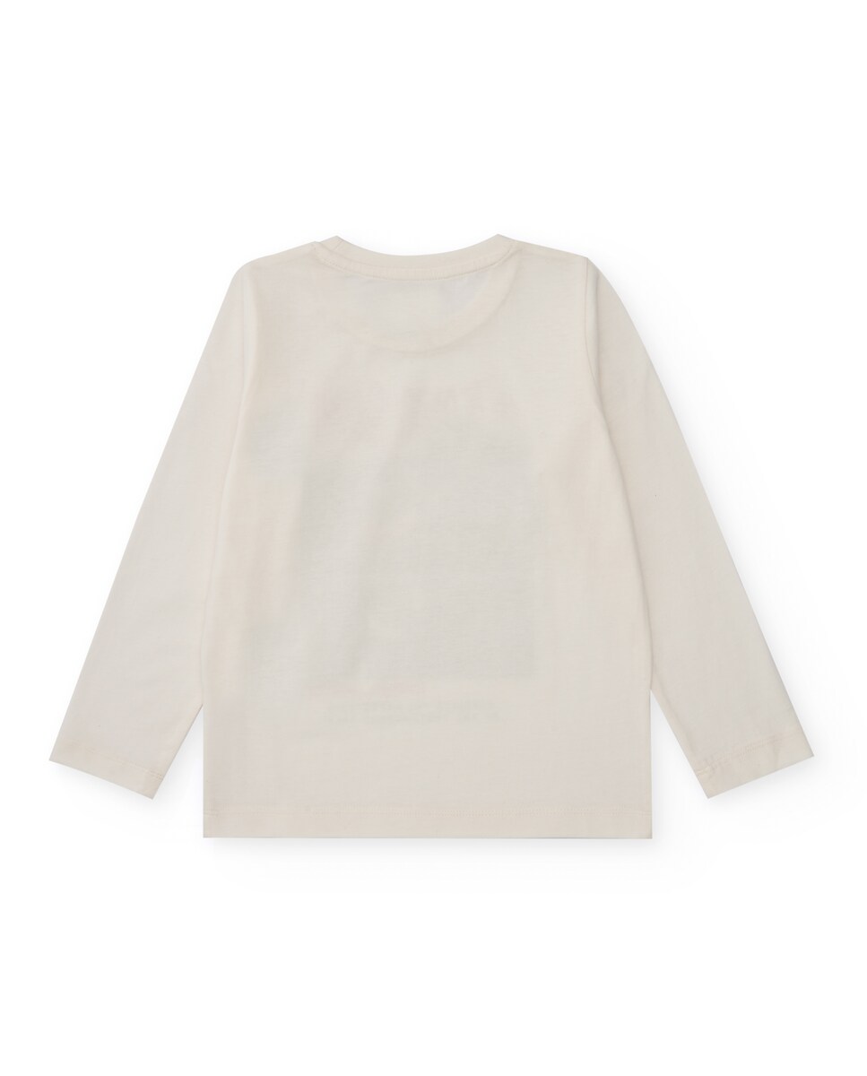 T-shirt de Manga Comprida Cru com Estampado de Cão Rockeiro Branco-2