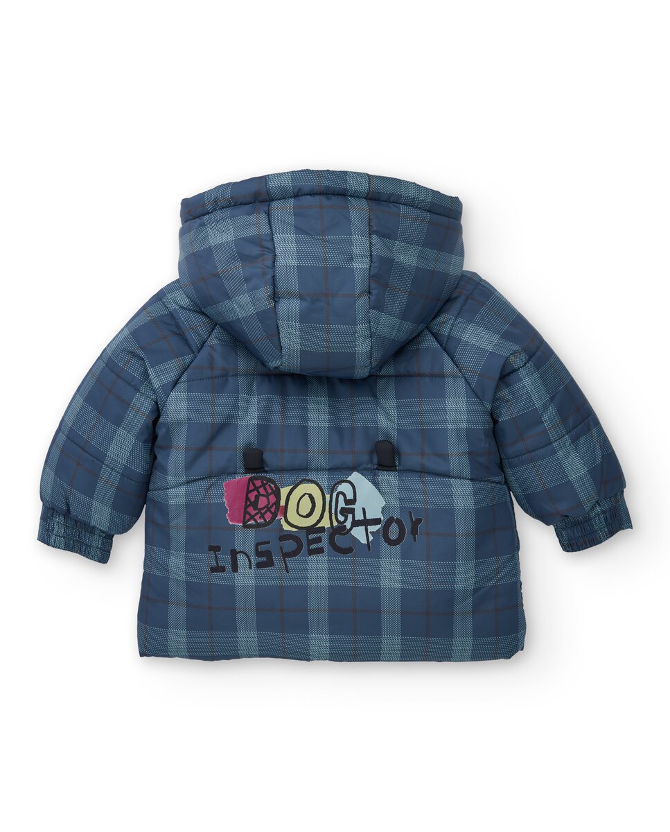 Parka Infantil em Azul-marinho Aos Quadrados e Texto Bordado Azul-2