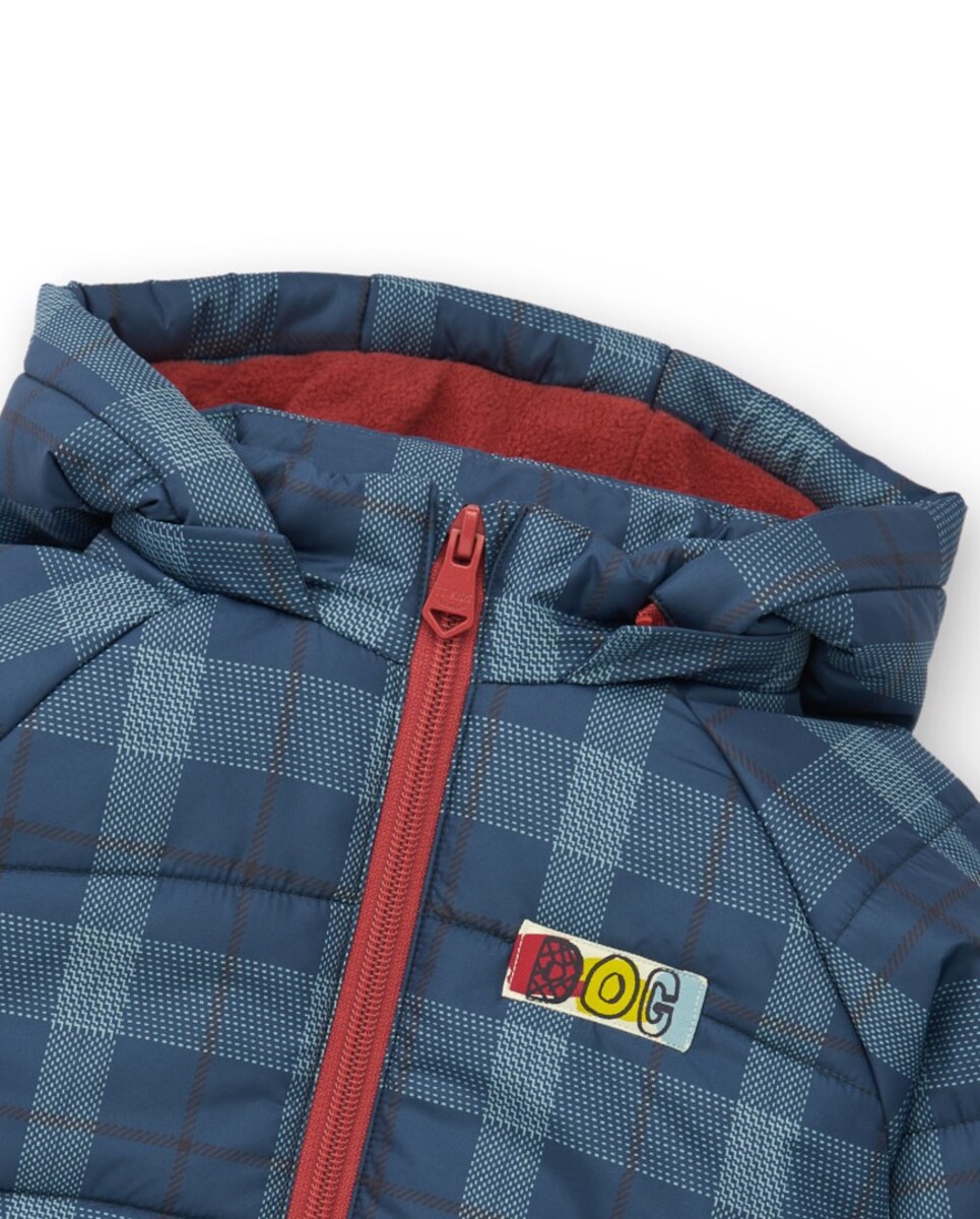Parka Infantil em Azul-marinho Aos Quadrados e Texto Bordado Azul-3
