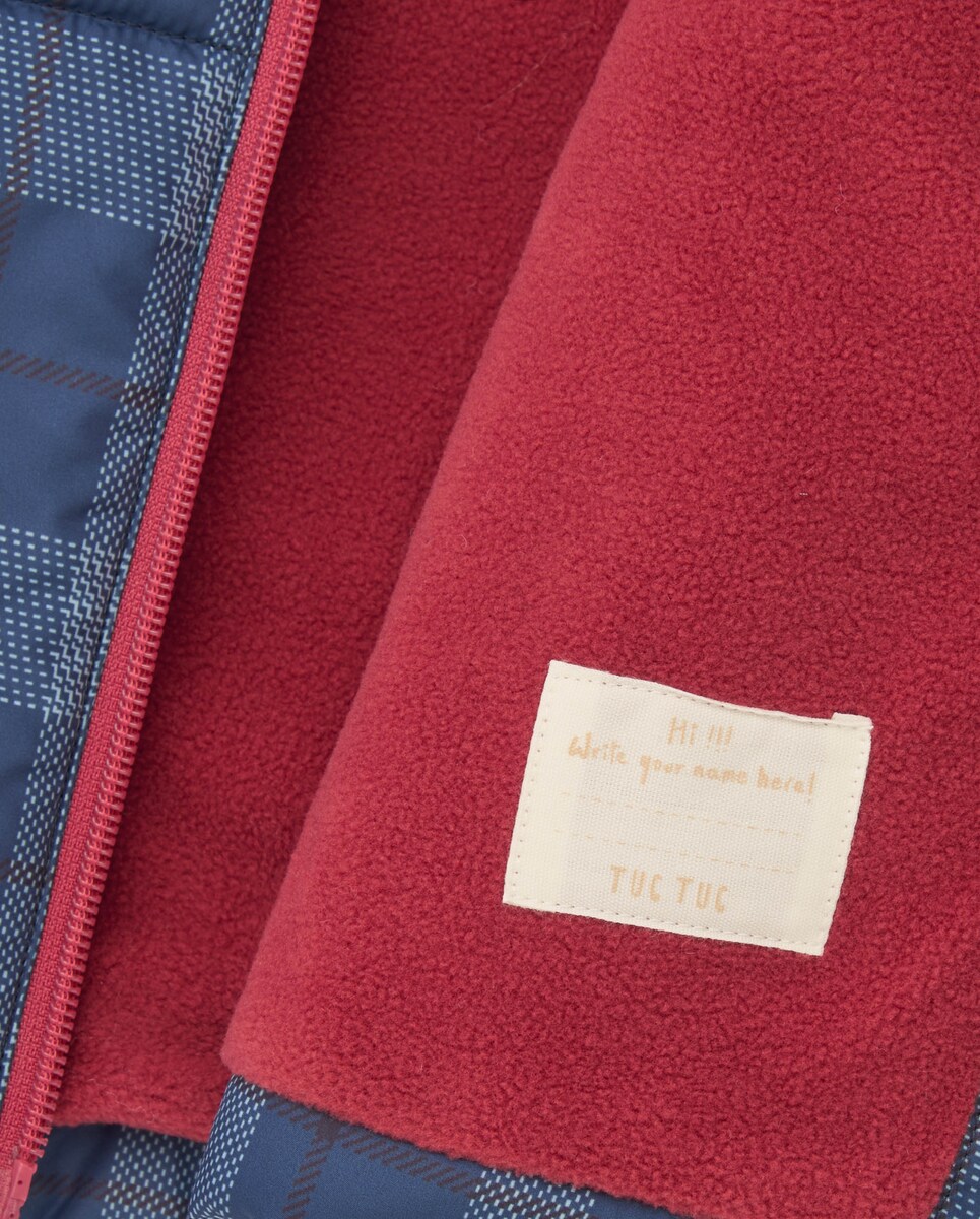 Parka Infantil em Azul-marinho Aos Quadrados e Texto Bordado Azul-4