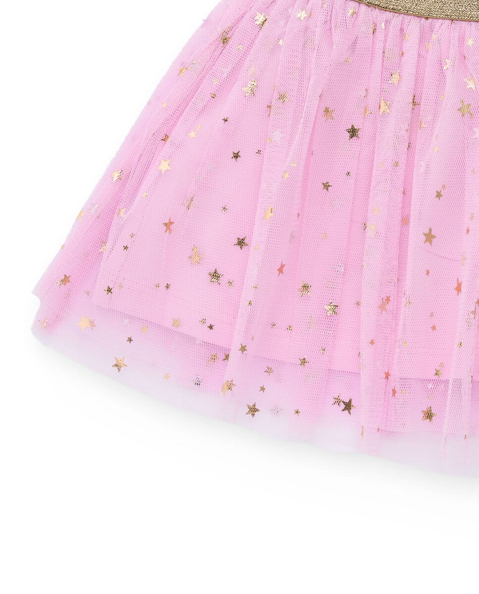 Saia para Bebé de Tutu Rosa com Estrelas Douradas e Cintura Elástica Brilhante Rosa-4