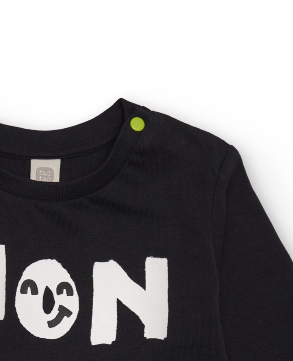 T-shirt de Manga Comprida para Bebé em Preto com Estampado Gráfico Azul-marinho-3