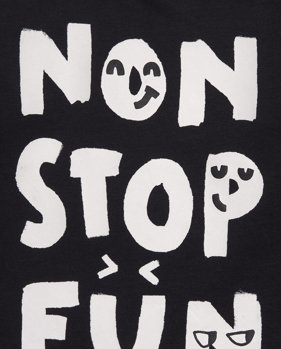 T-shirt de Manga Comprida para Bebé em Preto com Estampado Gráfico Azul-marinho-4