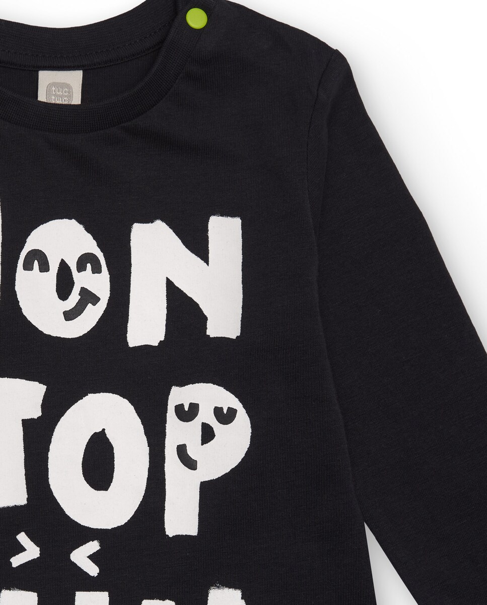 T-shirt de Manga Comprida para Bebé em Preto com Estampado Gráfico Azul-marinho-5