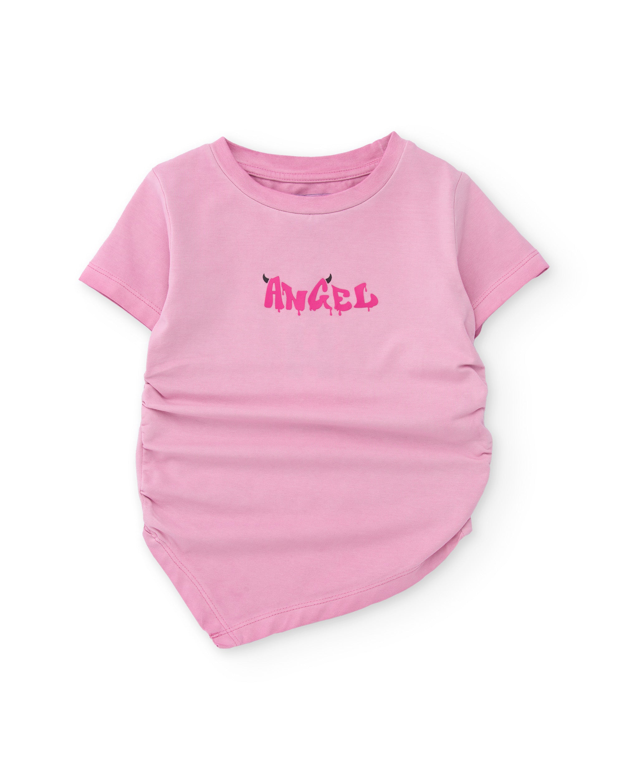 T-shirt Infantil de Malha com Franzidos Laterais Rosa-2