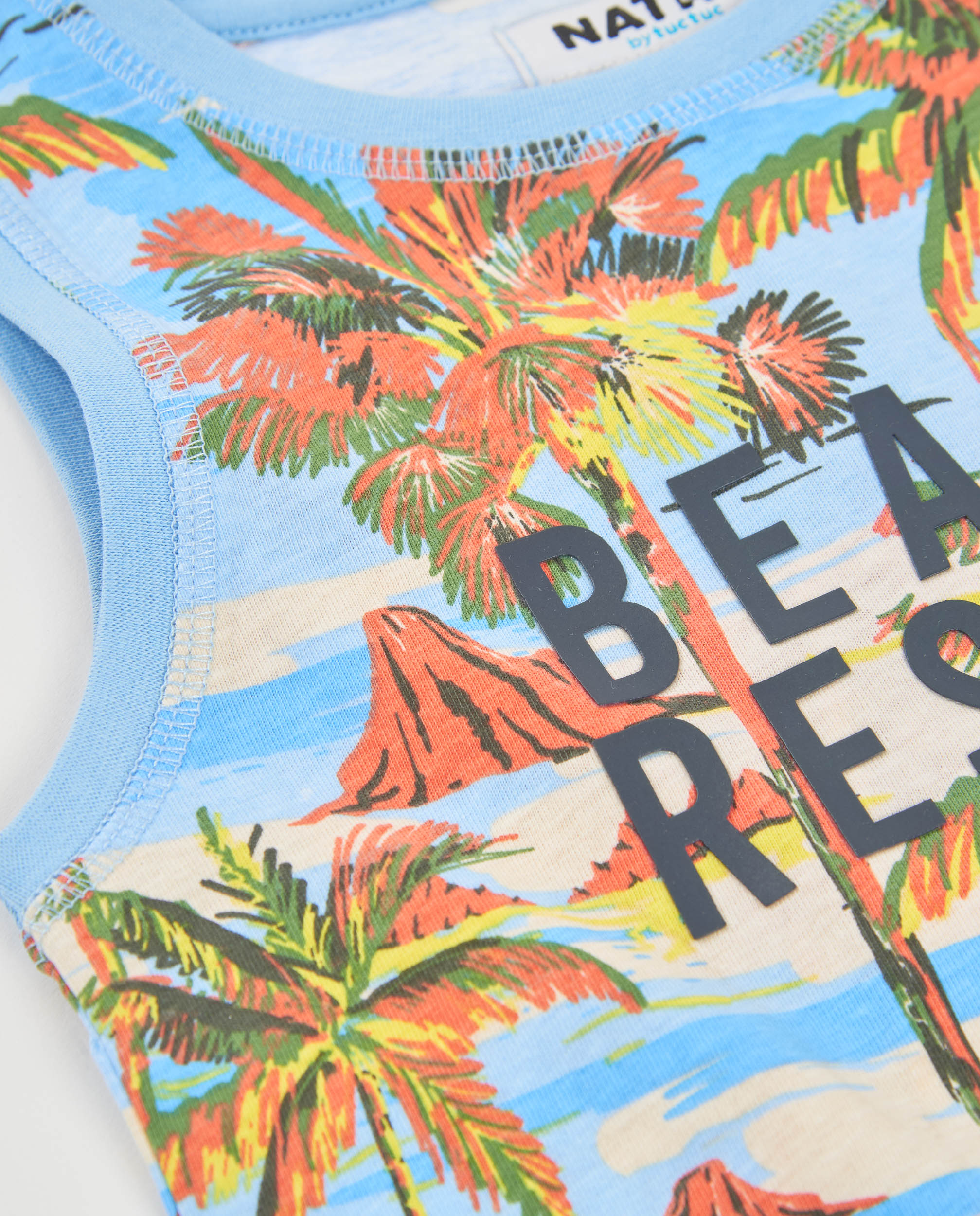 T-shirt Infantil de Malha com Estampado Tropical Azul-claro-3