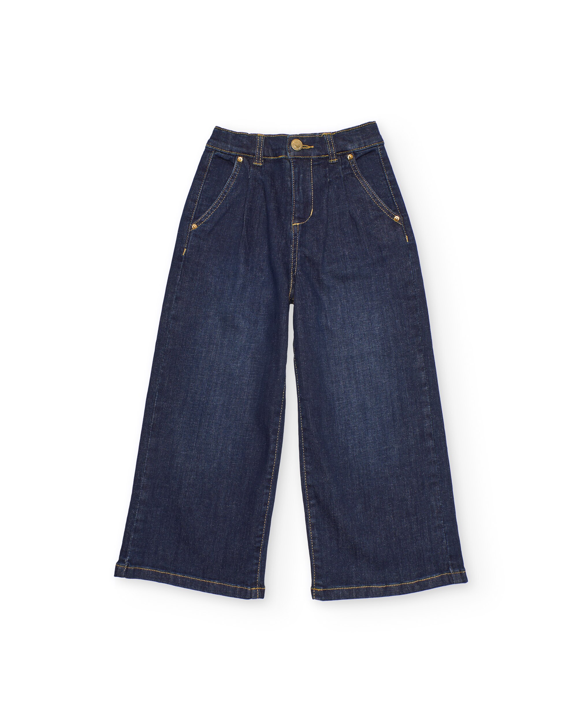 Calças de Plana e Tecido Denim Azul denim-2