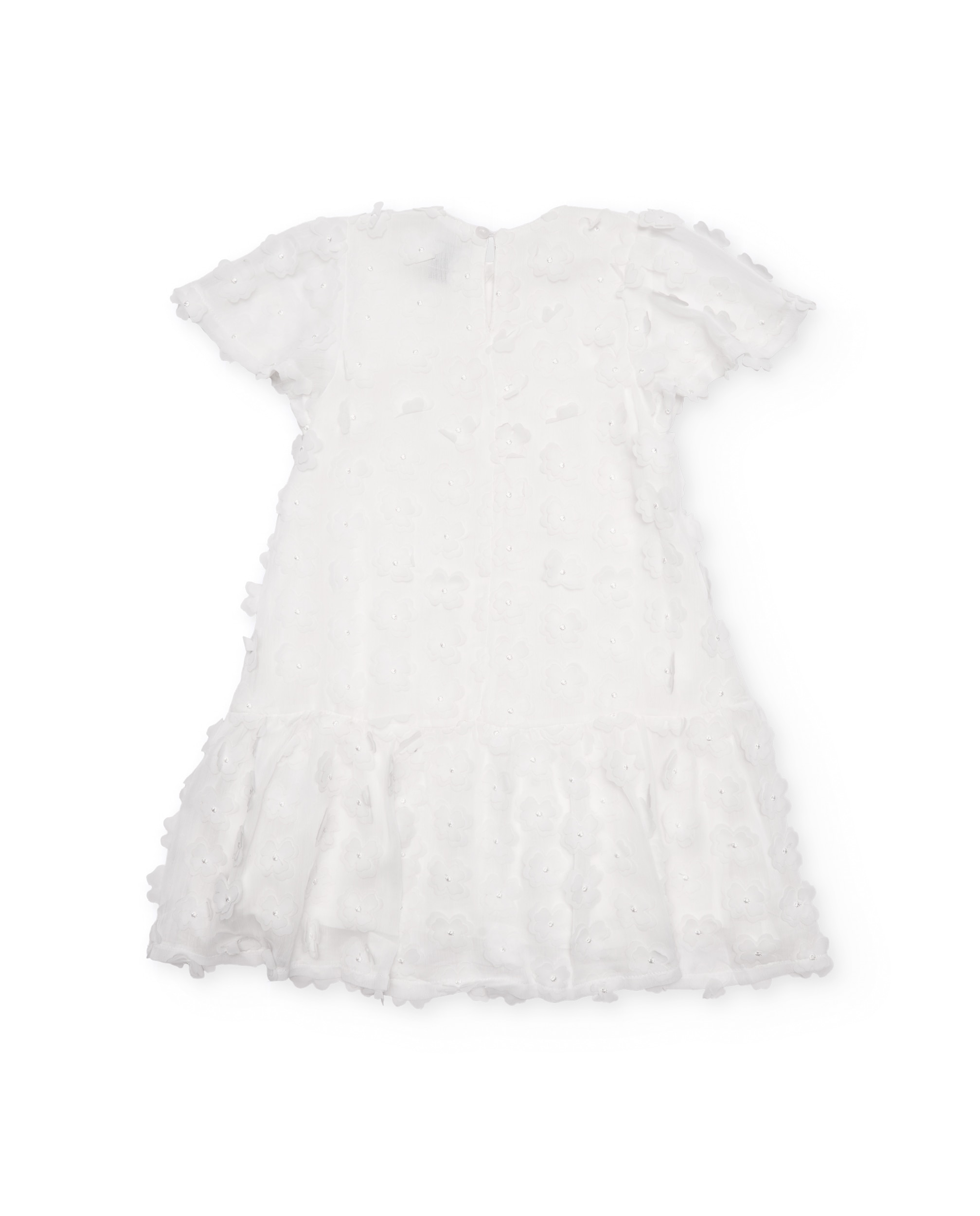 Vestido Infantil de Plana com Adornos Florais Branco-2