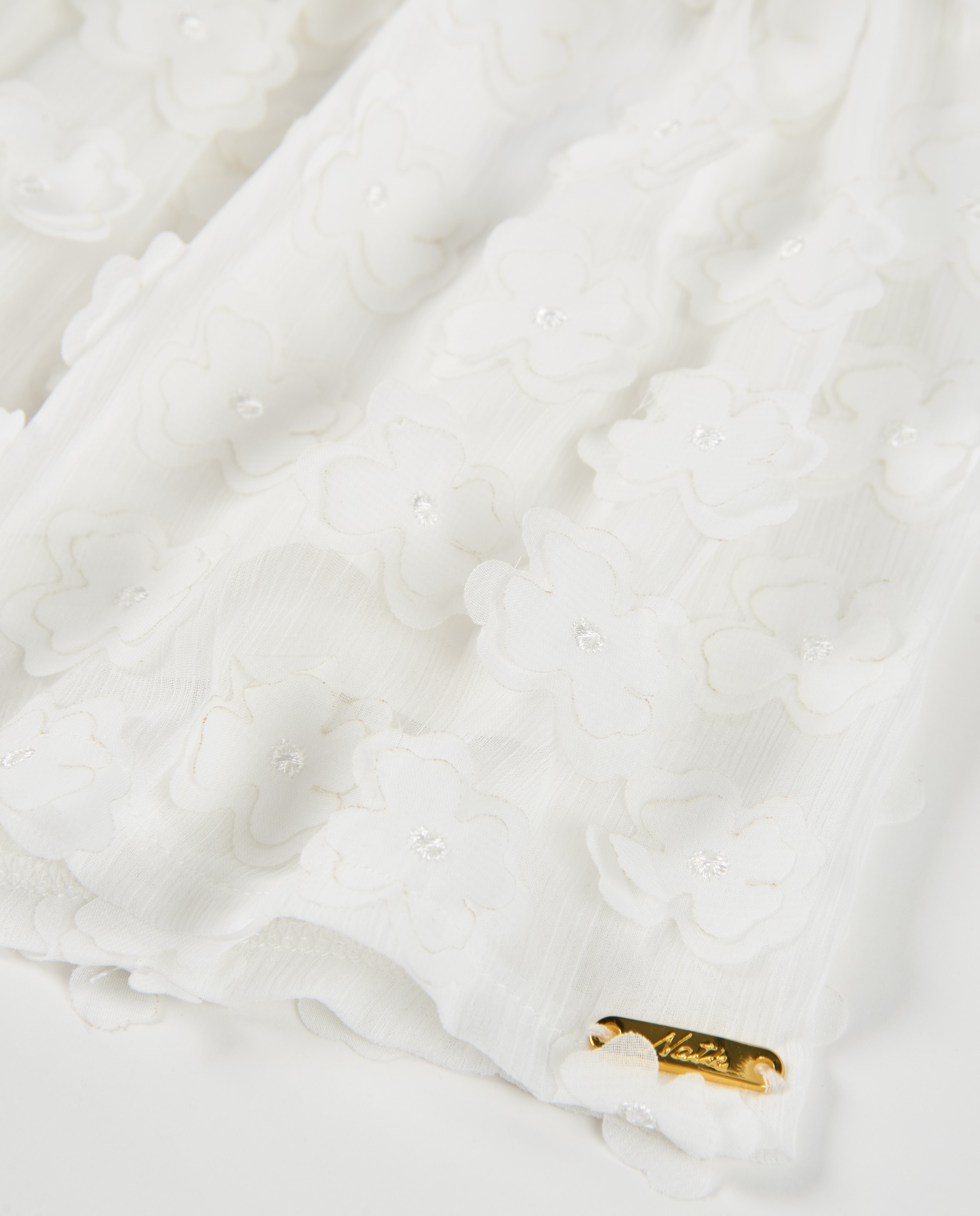 Vestido Infantil de Plana com Adornos Florais Branco-4