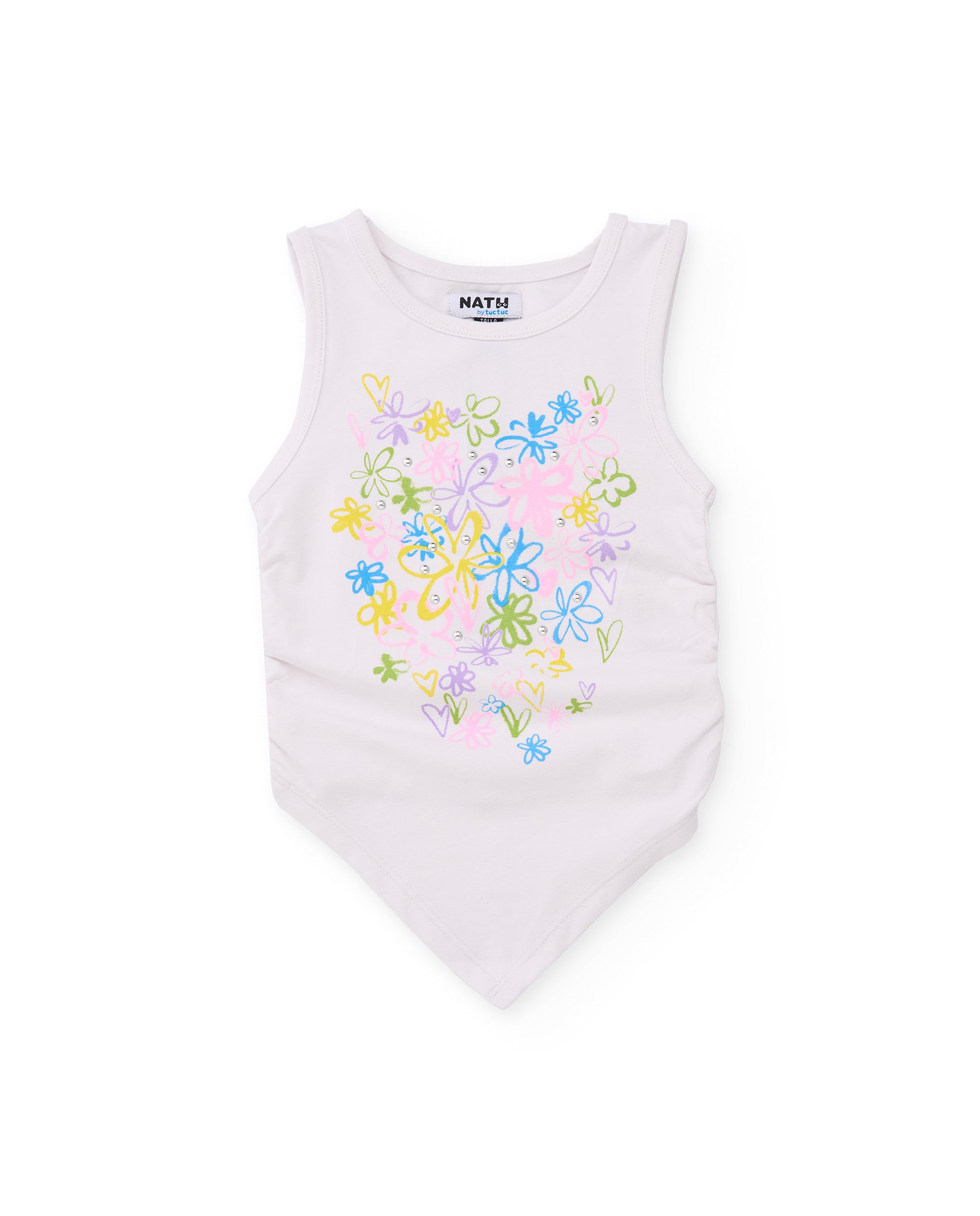 T-shirt Infantil de Malha com Bainha Acabada em V Branco-2