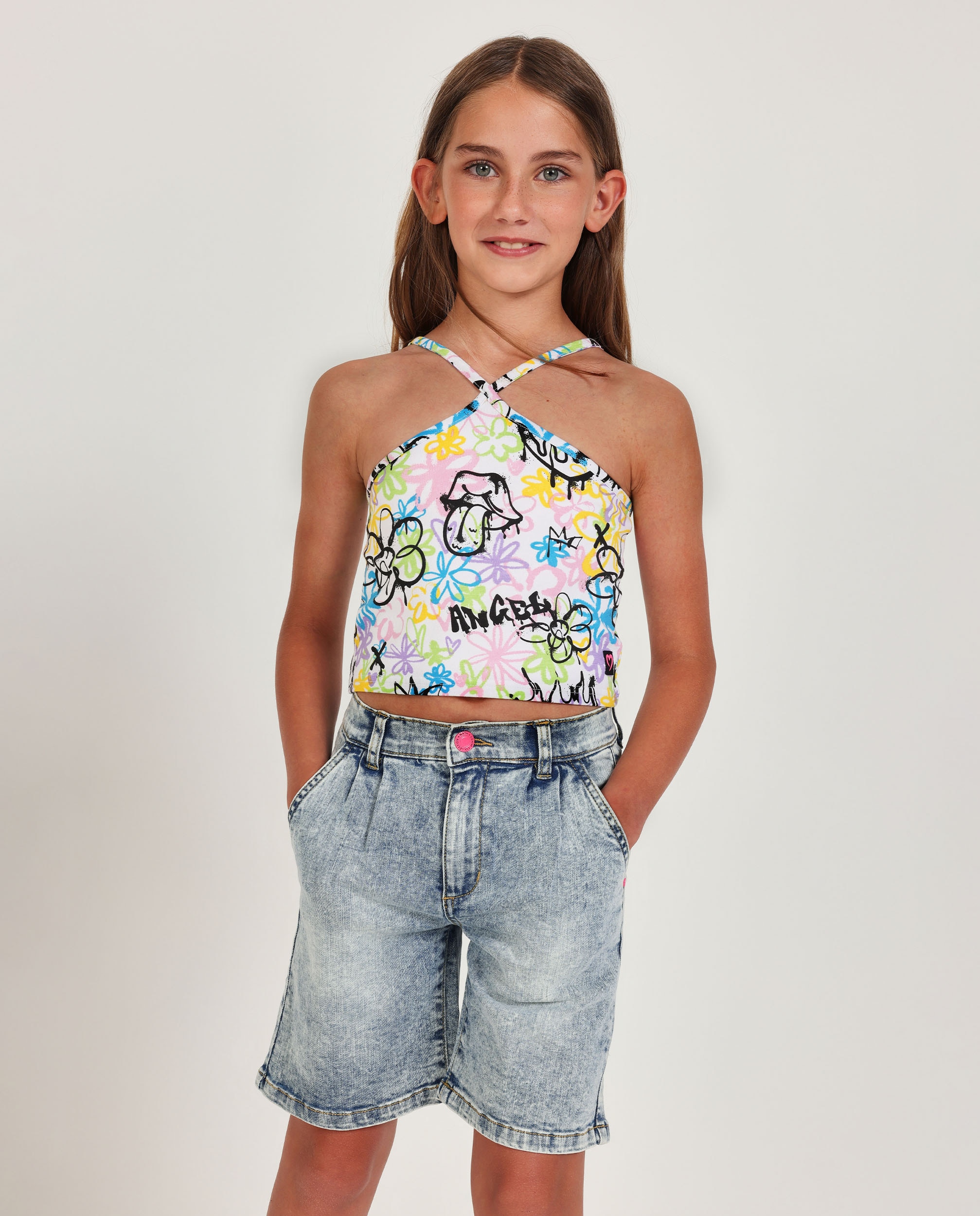 Imagem 0 de T-shirt Infantil de Malha com Alças Finas Cruzadas