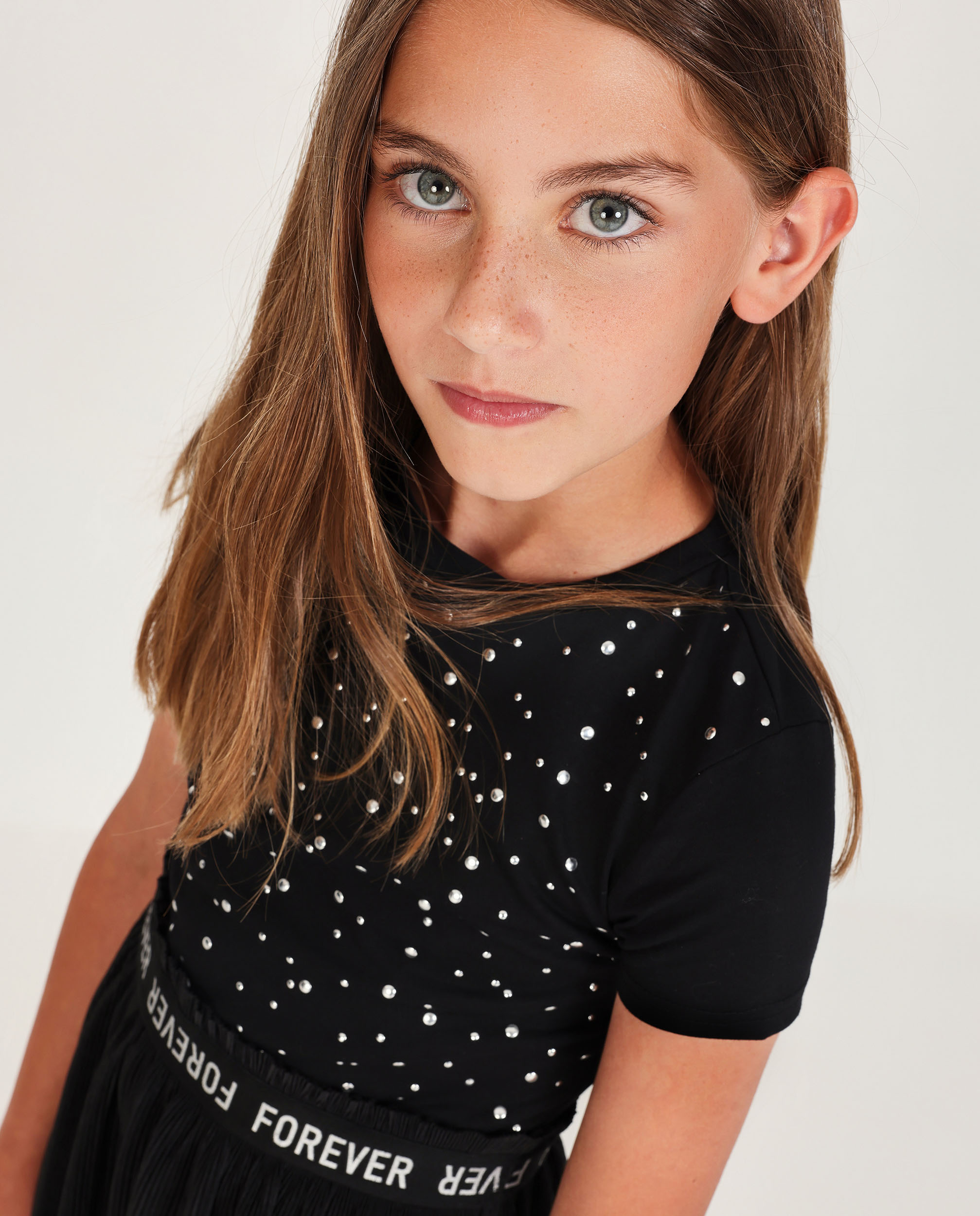 Vestido Infantil de Malha com Apliques Brilhantes Tuc tuc Preto-1