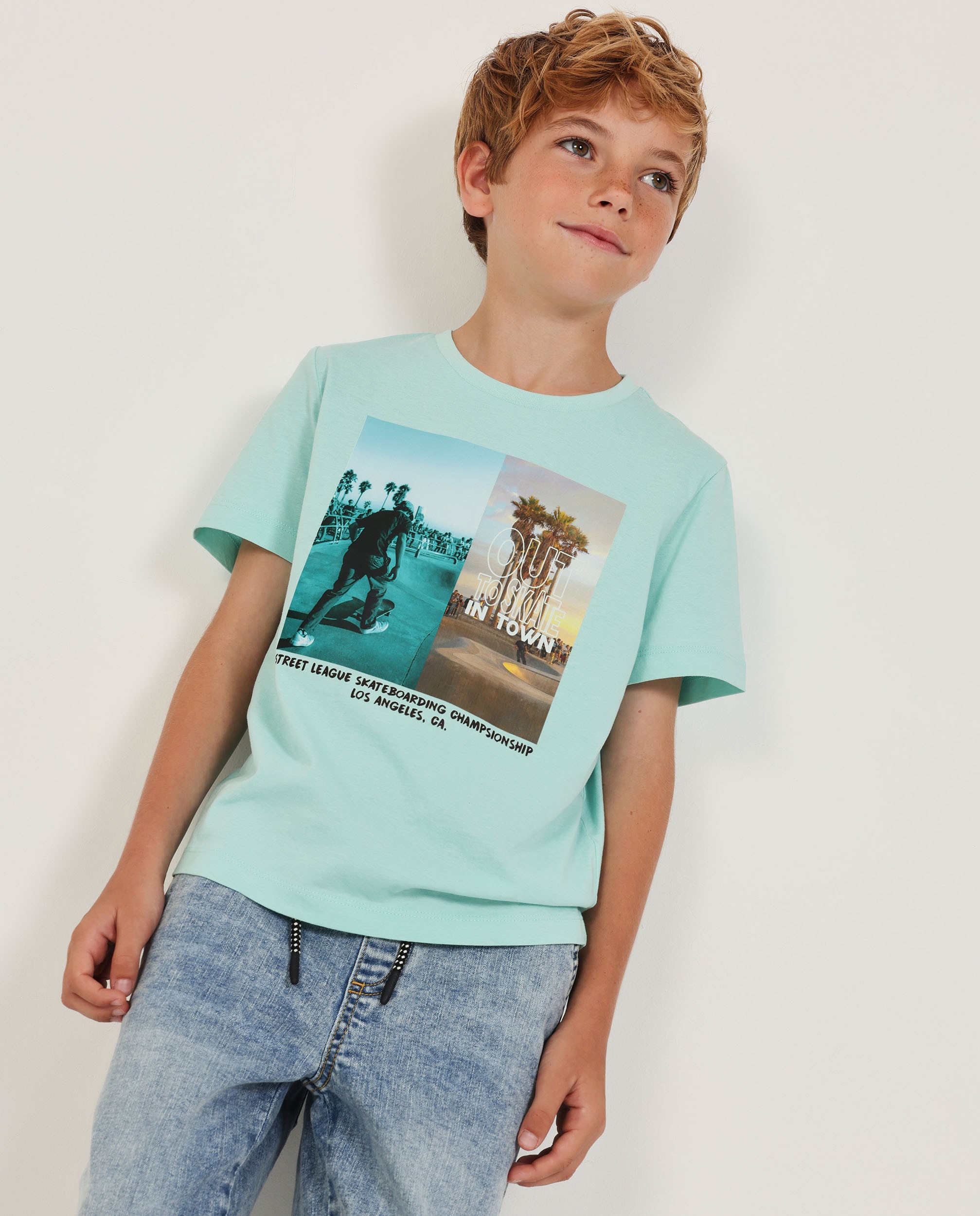 T-shirt Infantil de Malha com Design Urbano Tuc tuc Azul-turquesa-1
