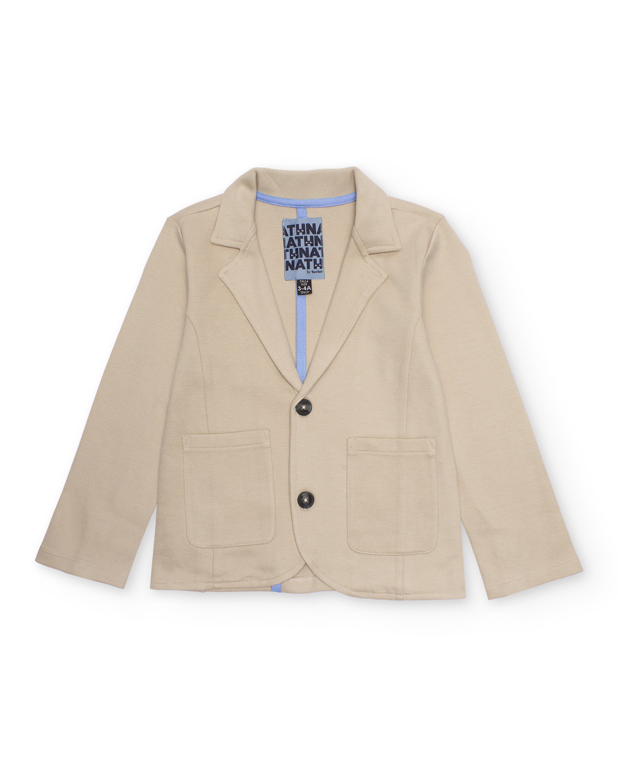 Blazer Infantil de Malha com Lapelas Clássicas Bege-3