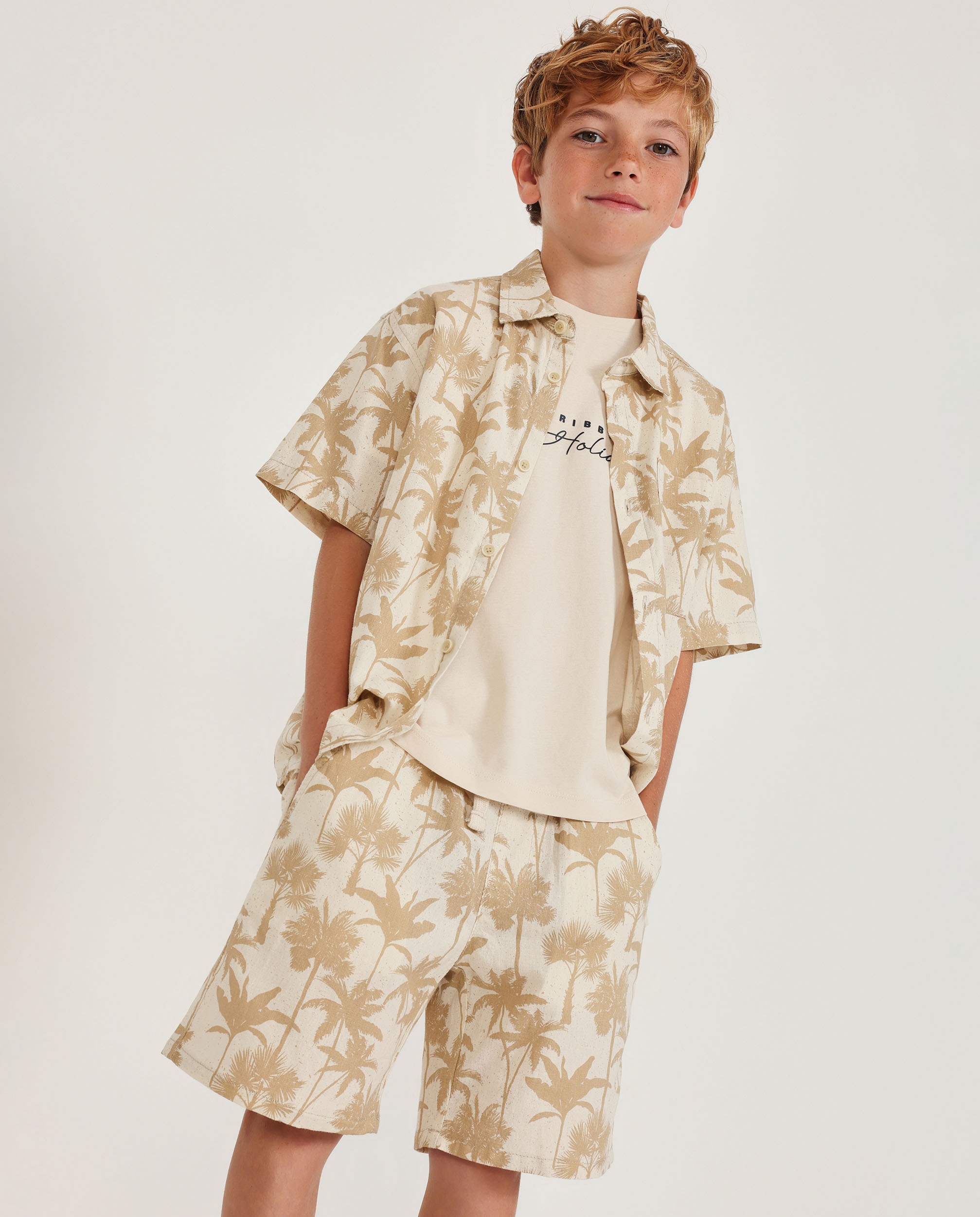 Camisa Infantil de Plana com Design de Palmeiras Tuc tuc Bege-1