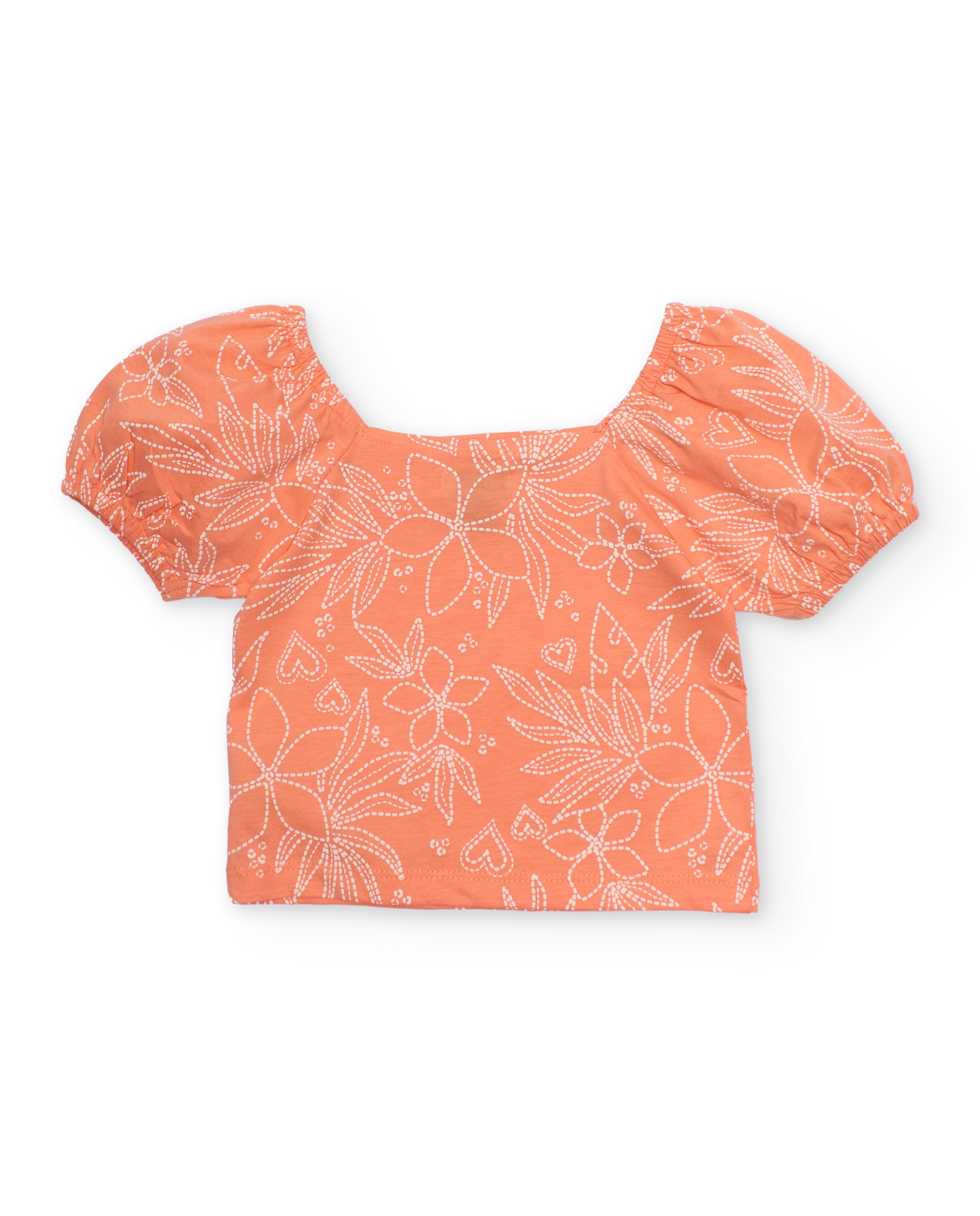 T-shirt Infantil de Malha com Decote Quadrado Laranja-2