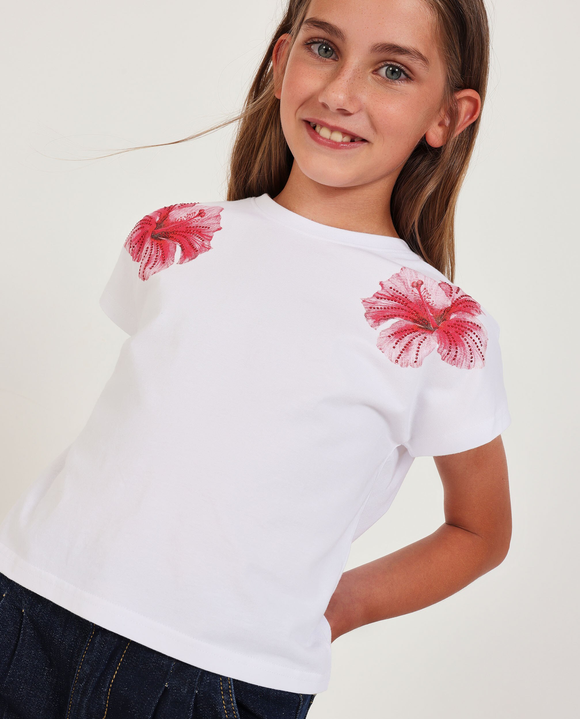 Imagem 0 de T-shirt Infantil de Malha com Flores Decorativas