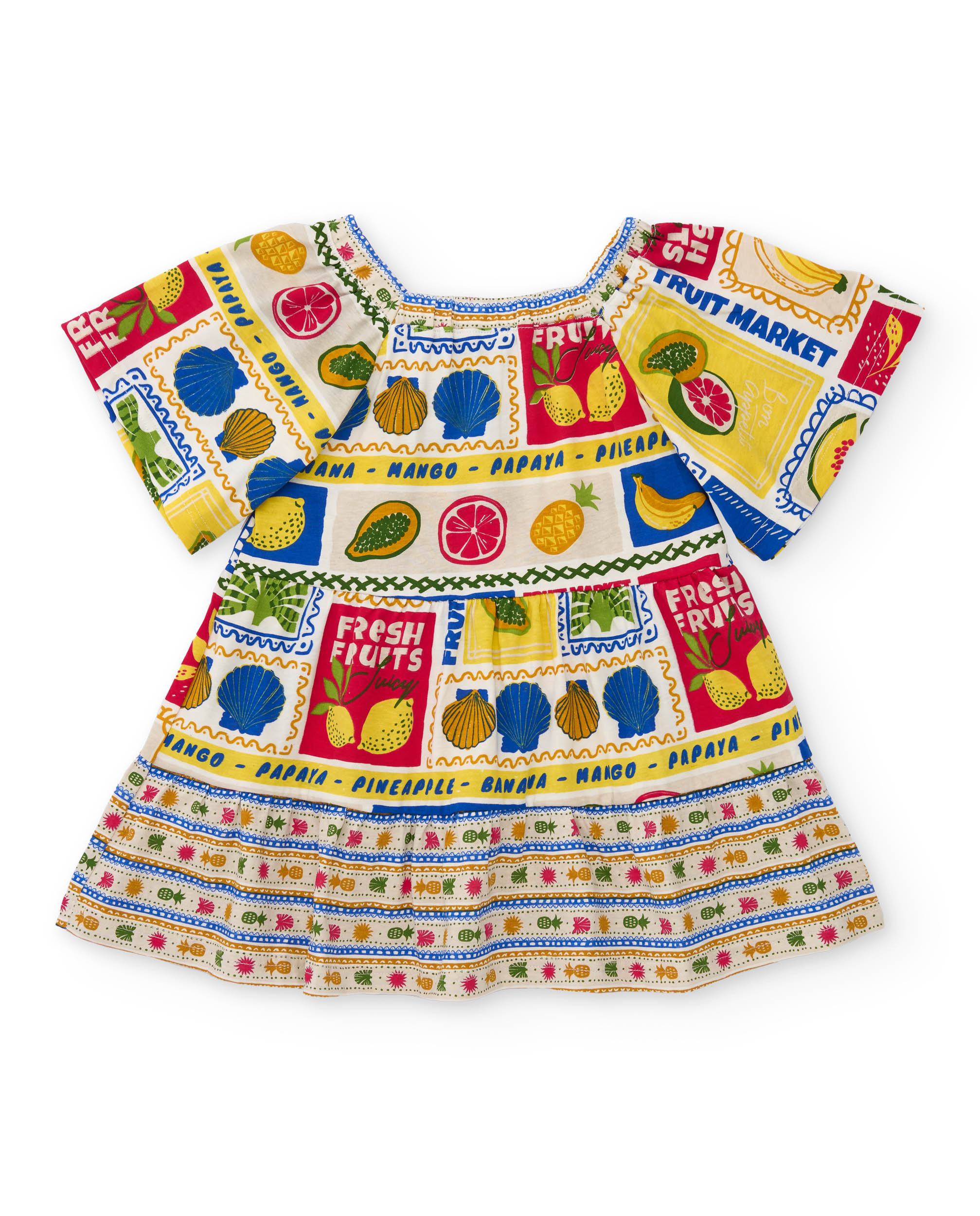 Vestido Infantil de Malha com Decote Elástico Bege-2