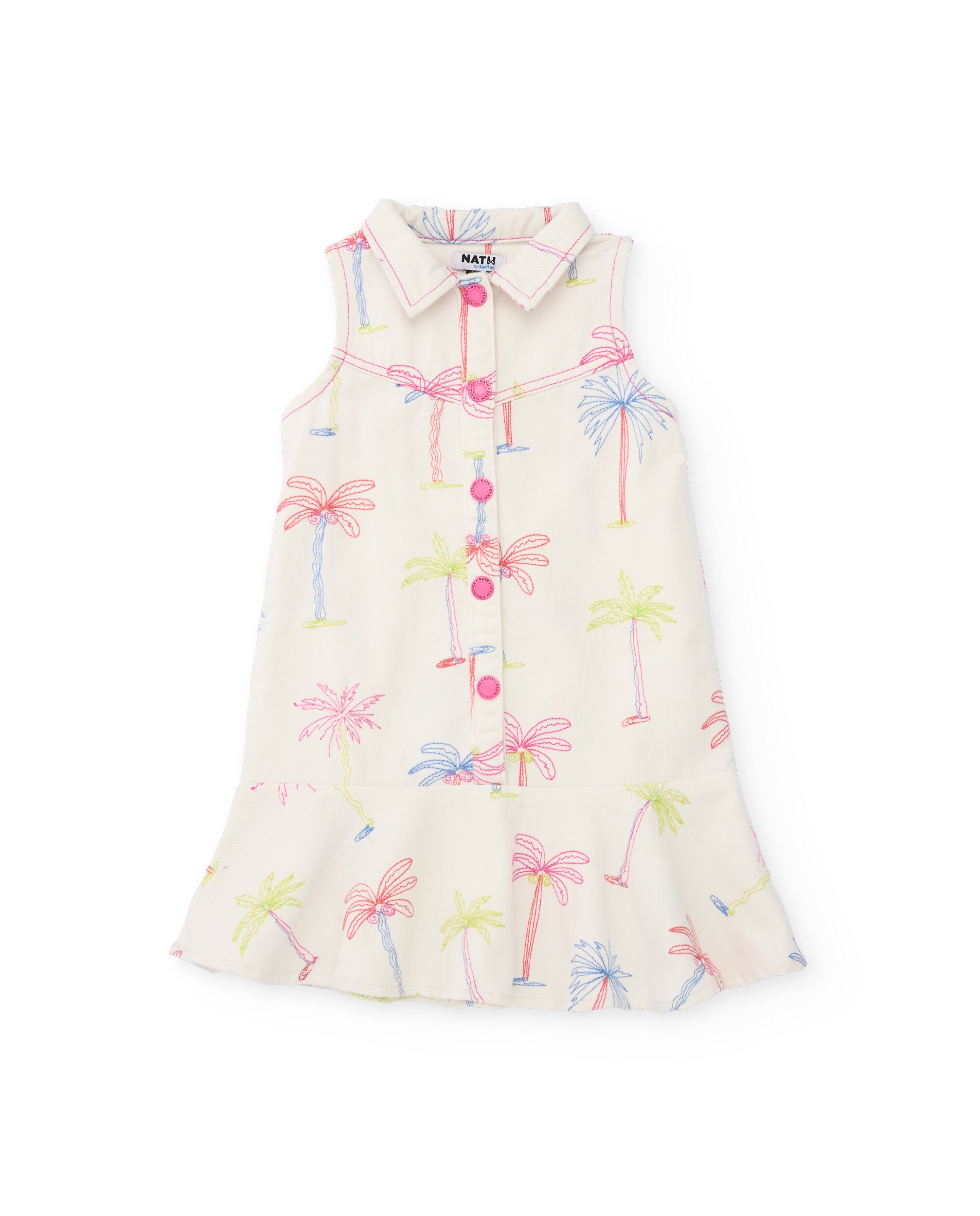 Vestido Infantil de Plana e Estampado de Palmeiras Branco-2