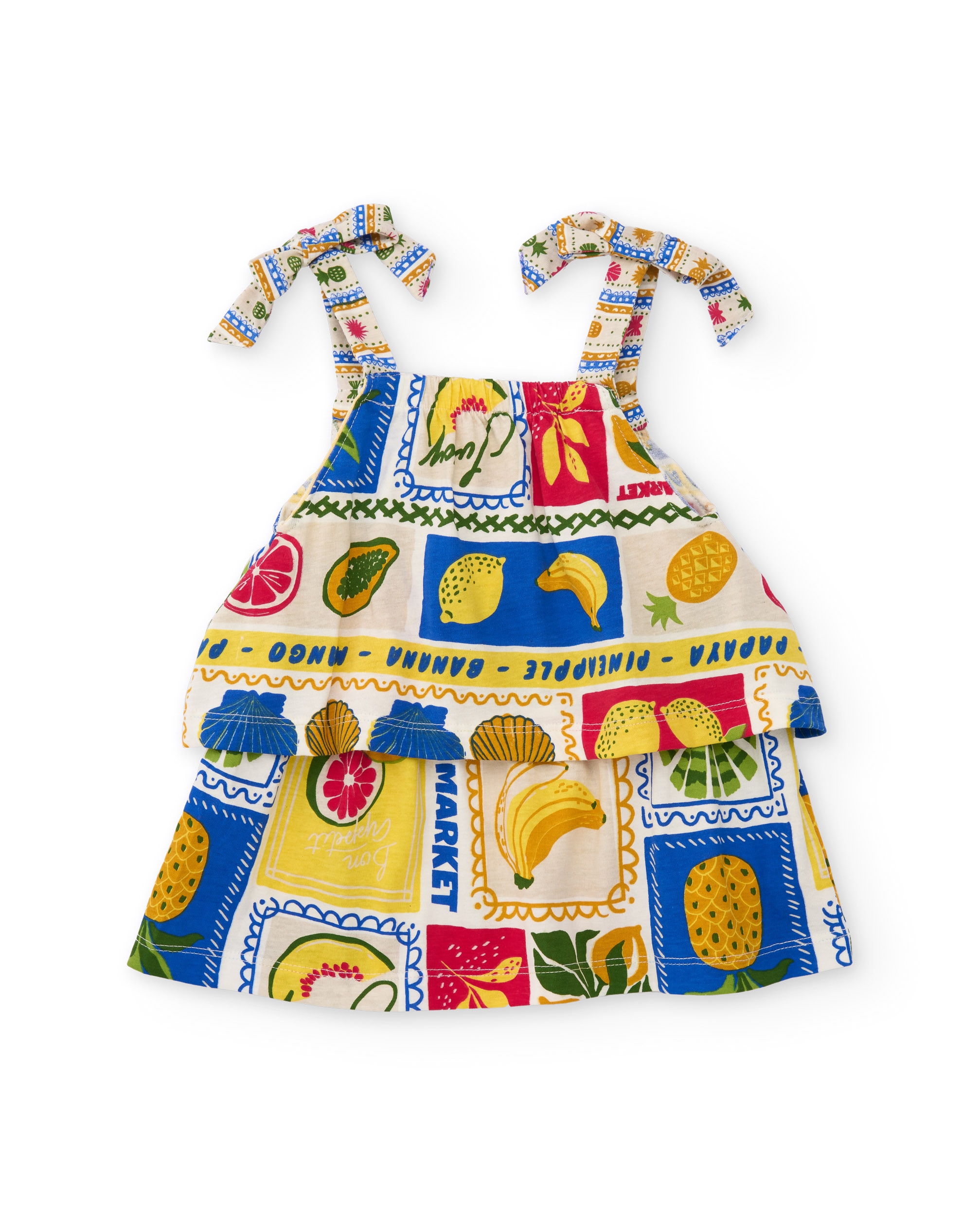 T-shirt Infantil de Malha e Alças de Laçada Tuc tuc Bege-1