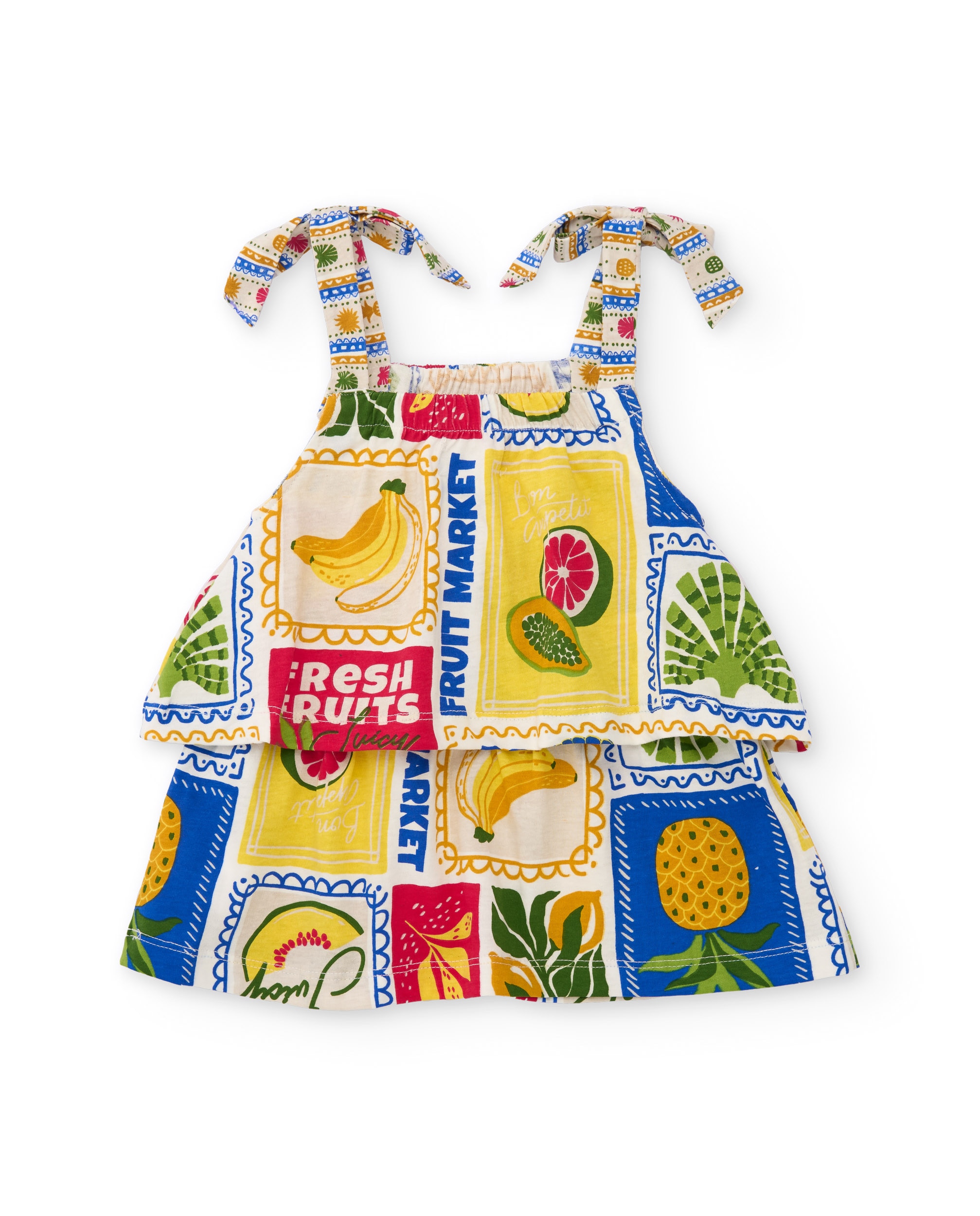 T-shirt Infantil de Malha e Alças de Laçada Tuc tuc Bege-2