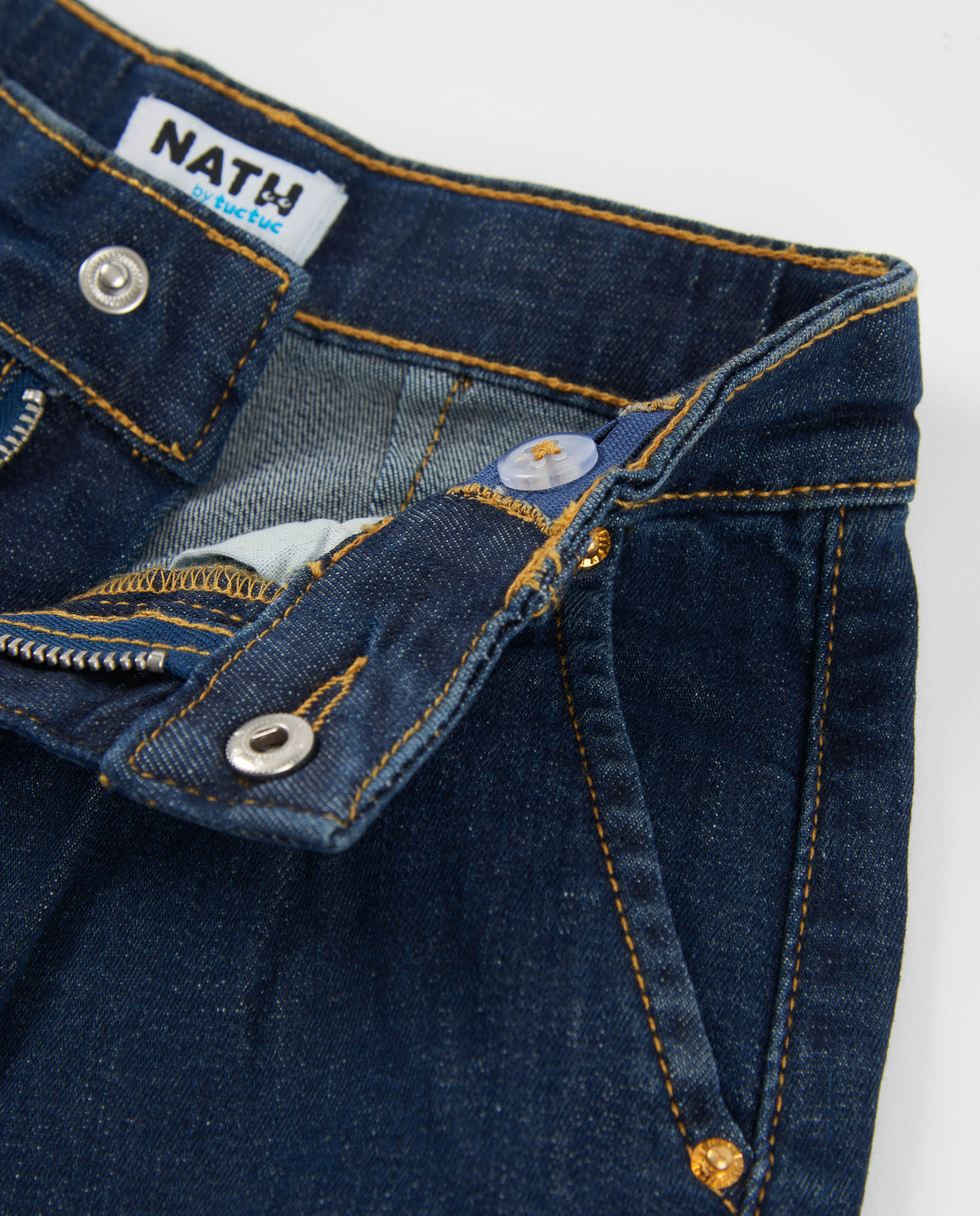 Short Infantil de Plana e Tecido Denim Escuro Azul denim-3