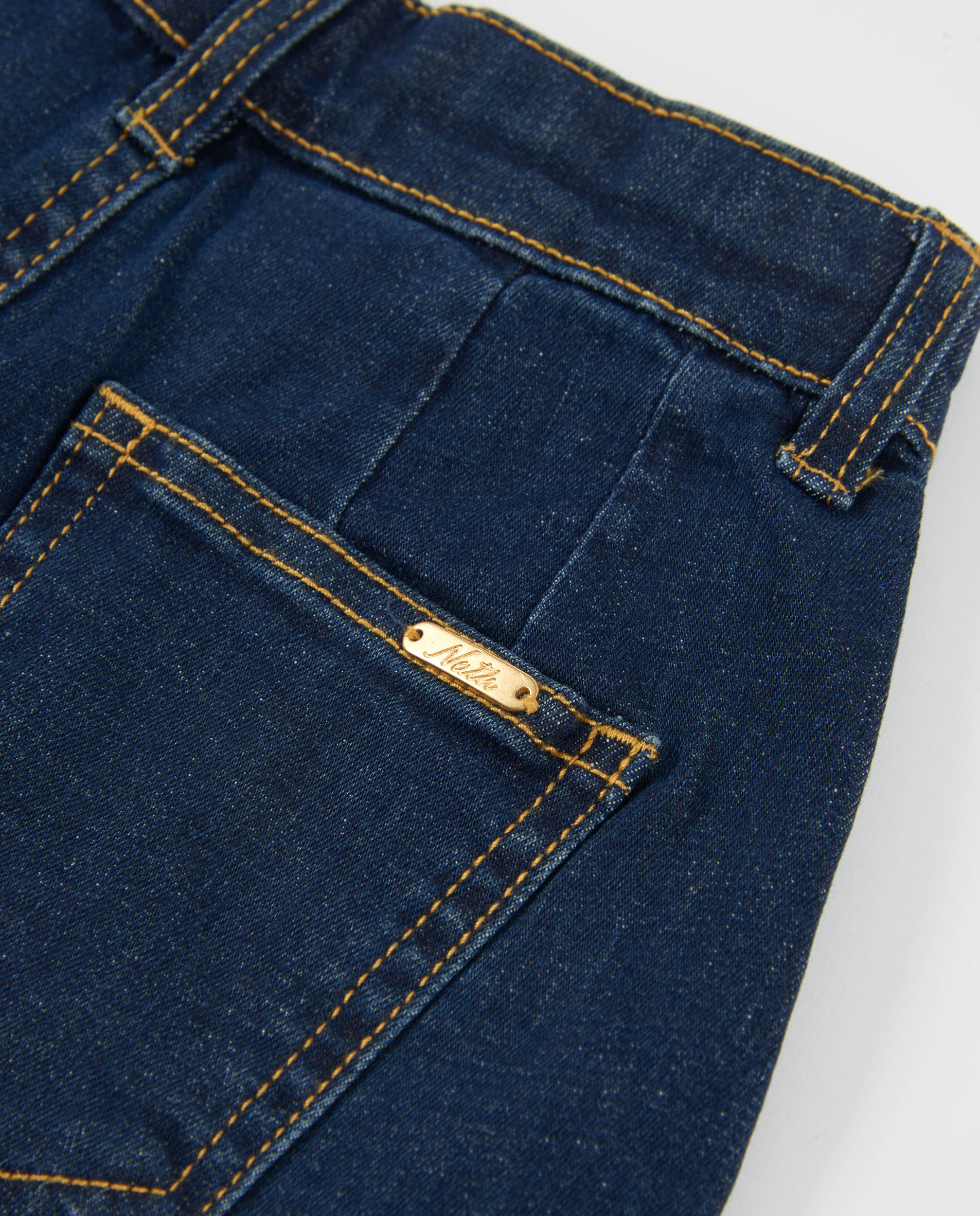 Short Infantil de Plana e Tecido Denim Escuro Azul denim-4