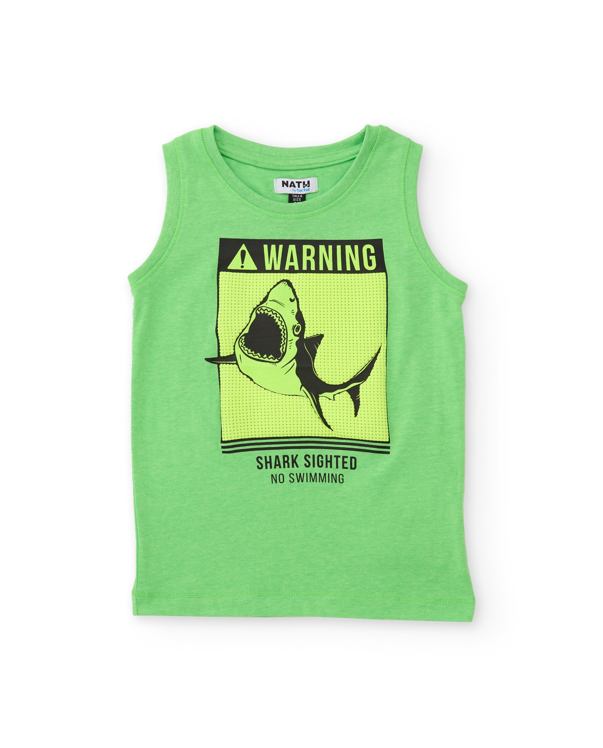 T-shirt Infantil de Malha com Gráfico de Tubarão Tuc tuc Verde-1