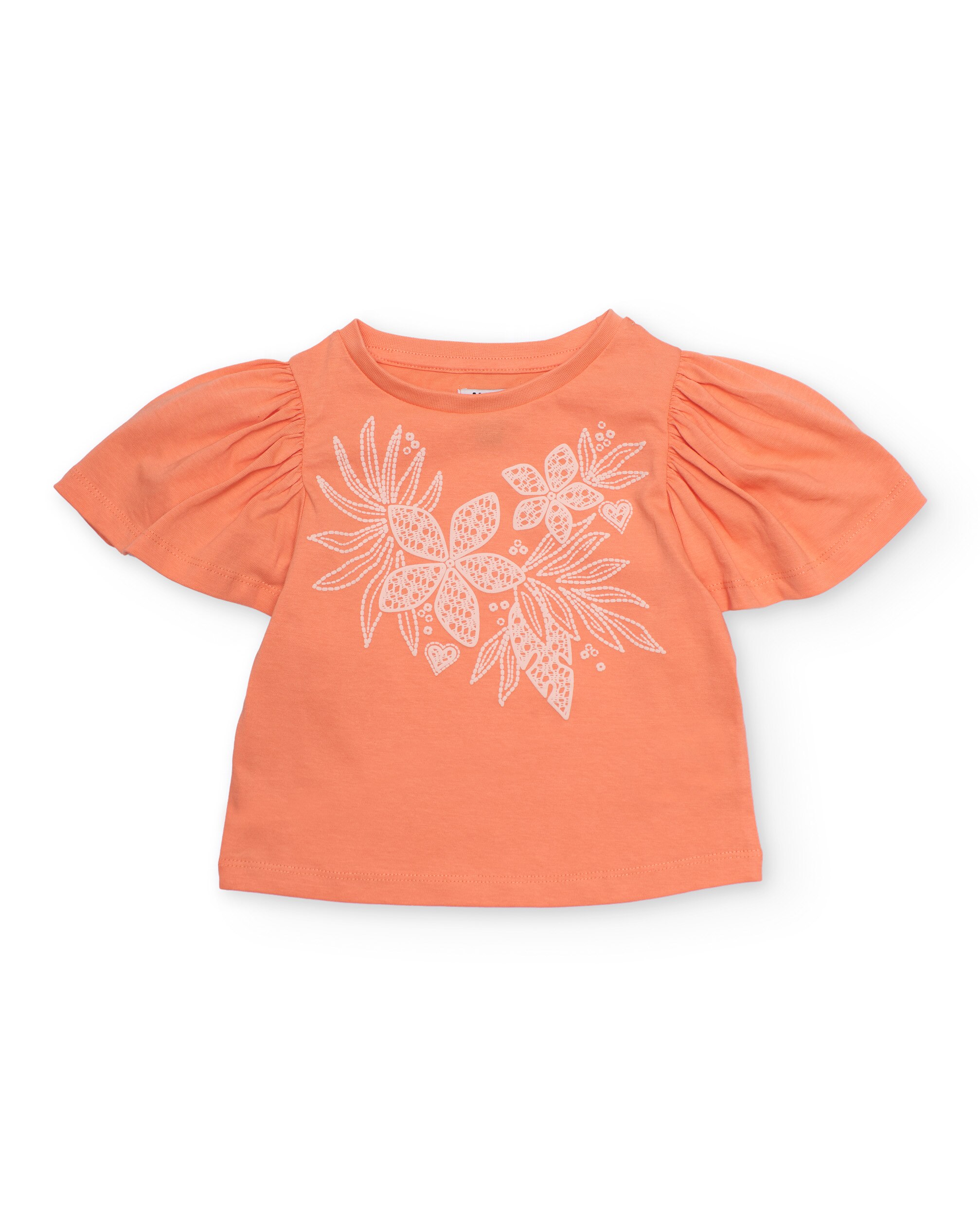T-shirt Infantil de Malha com Estampado Floral Laranja-1