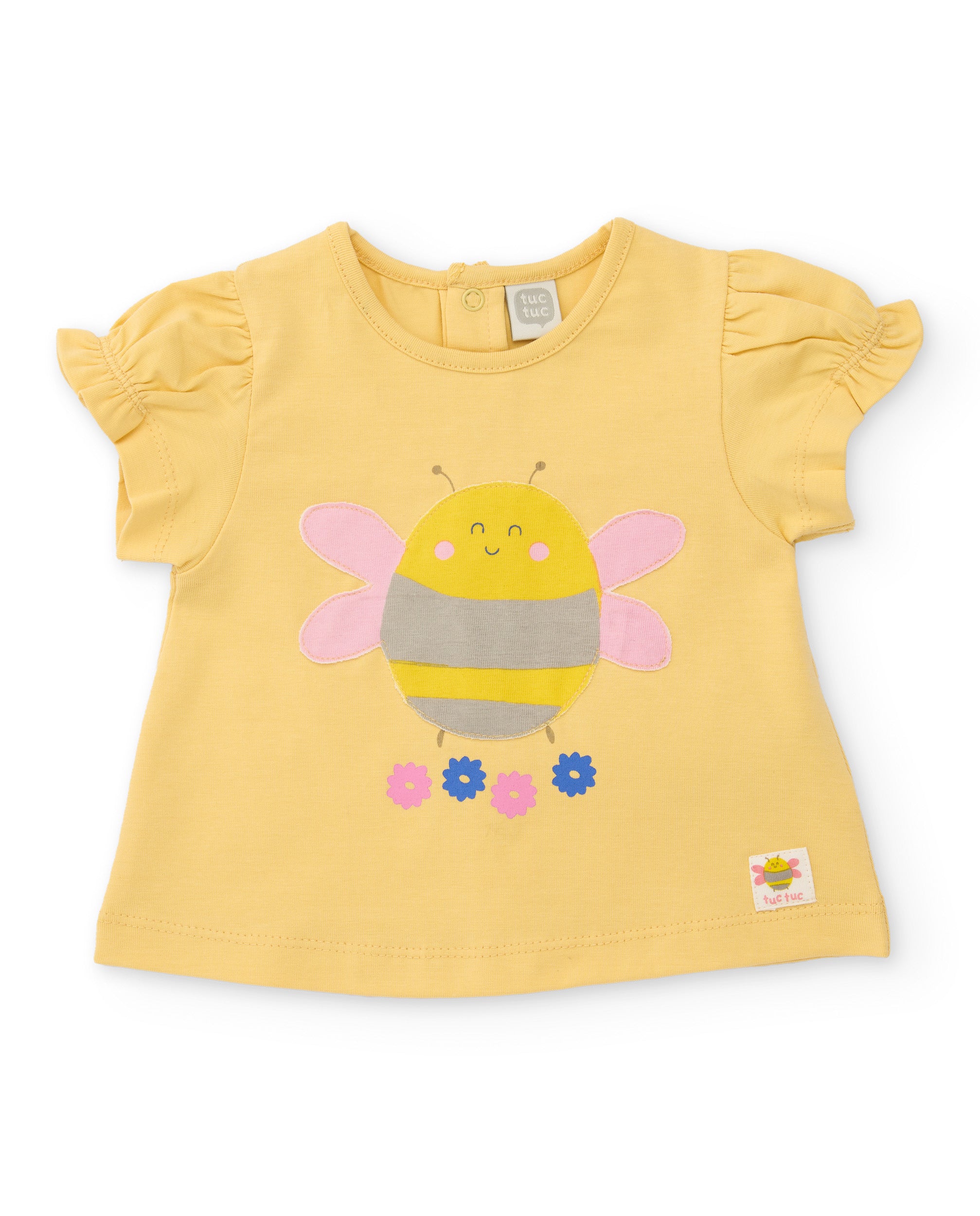 Conjunto para Recém-nascido de Malha e Bordado Floral Amarelo-3