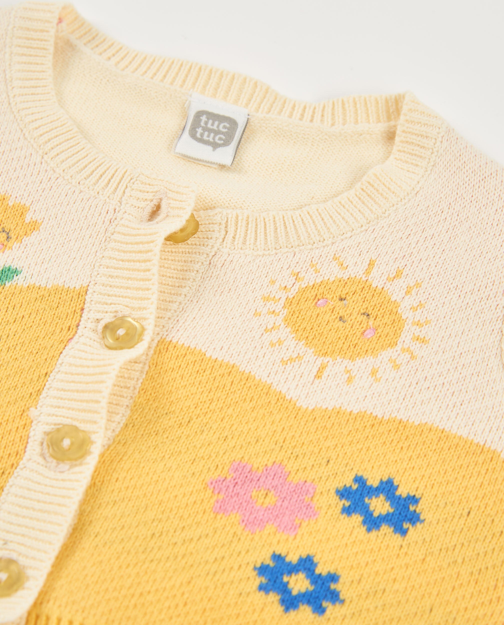 Casaco para Recém-nascido de Tricô e Motivos Florais Amarelo-4