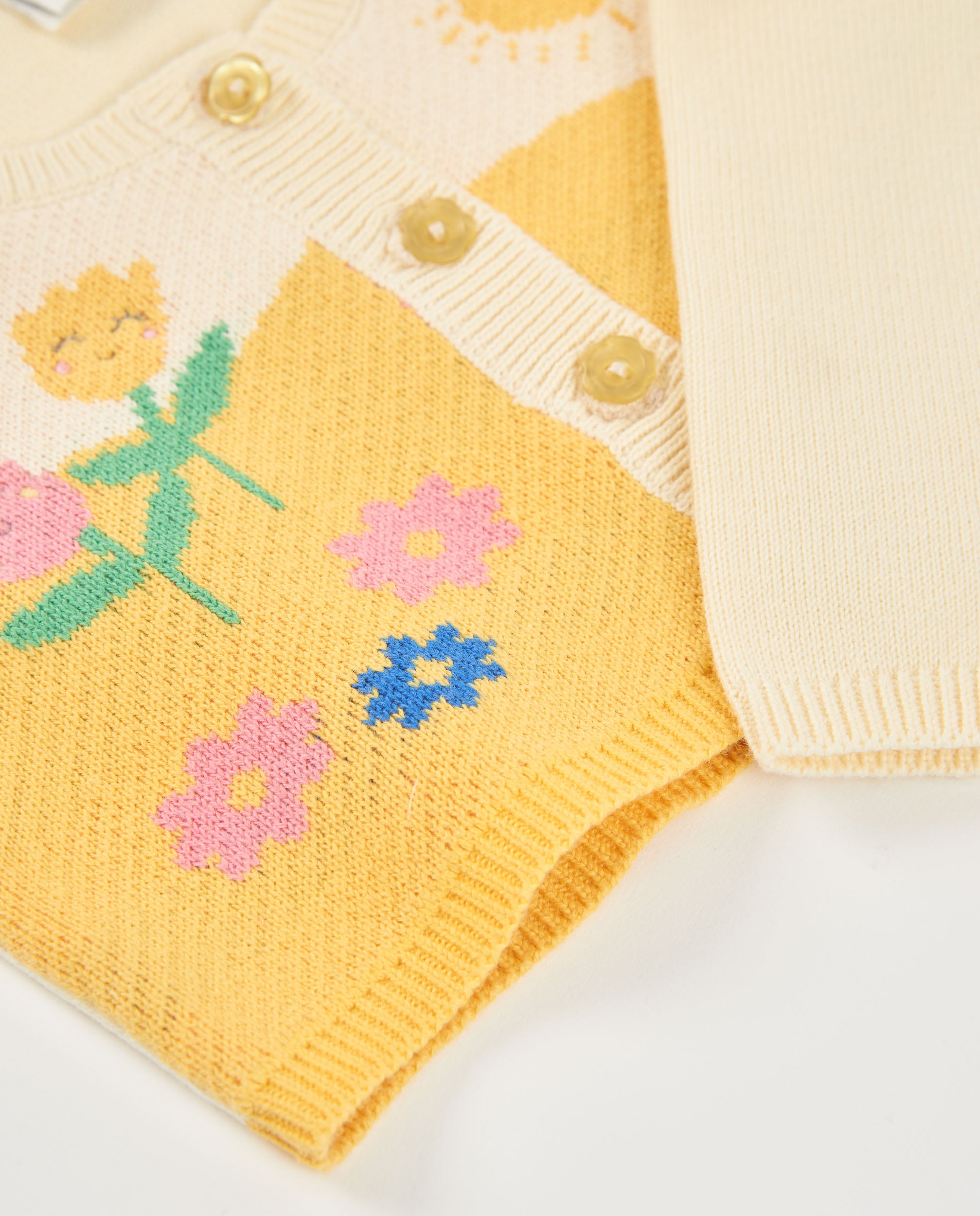 Casaco para Recém-nascido de Tricô e Motivos Florais Amarelo-5