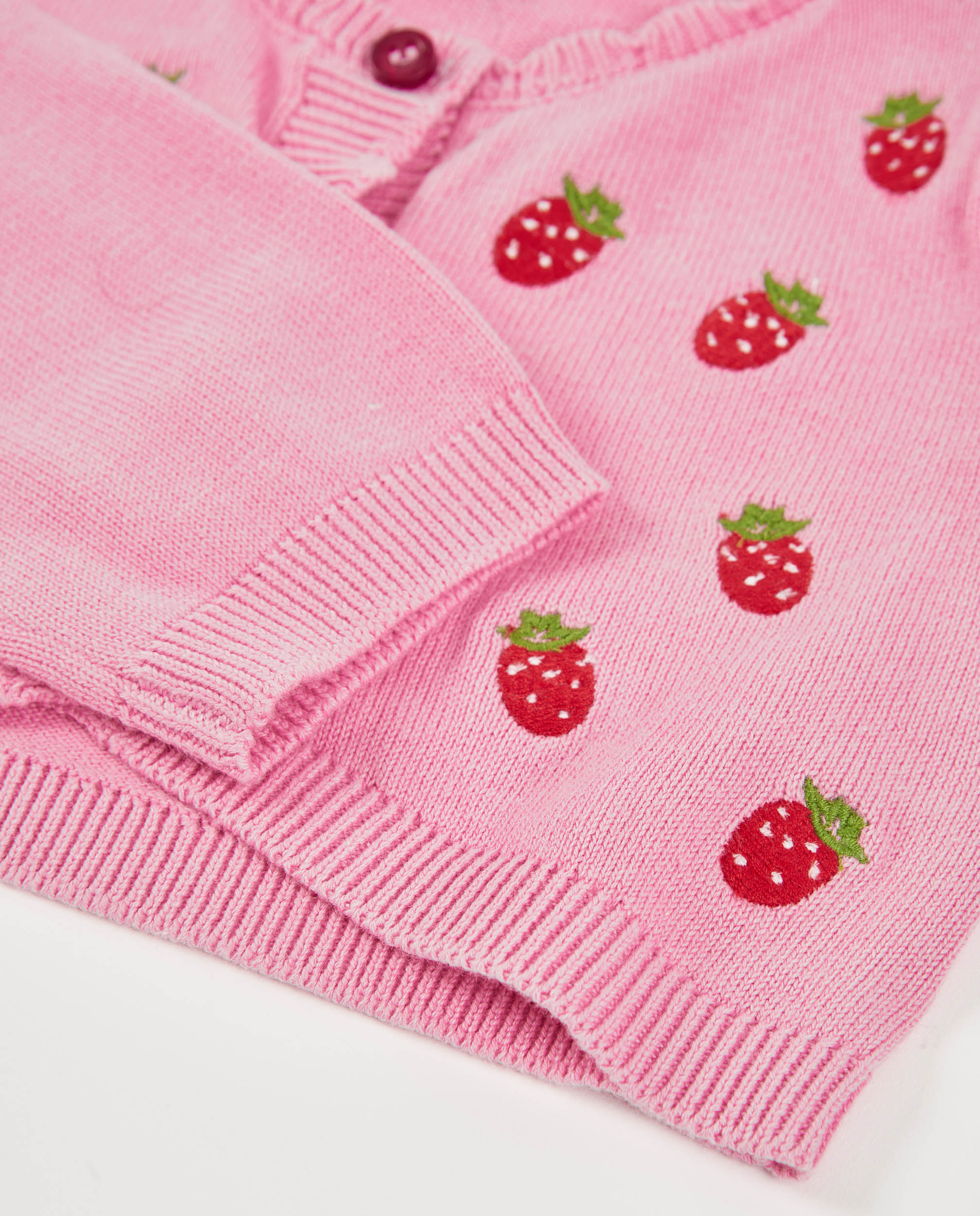 Casaco para Bebé de Tricô e Morangos Bordados Tuc tuc Rosa-4