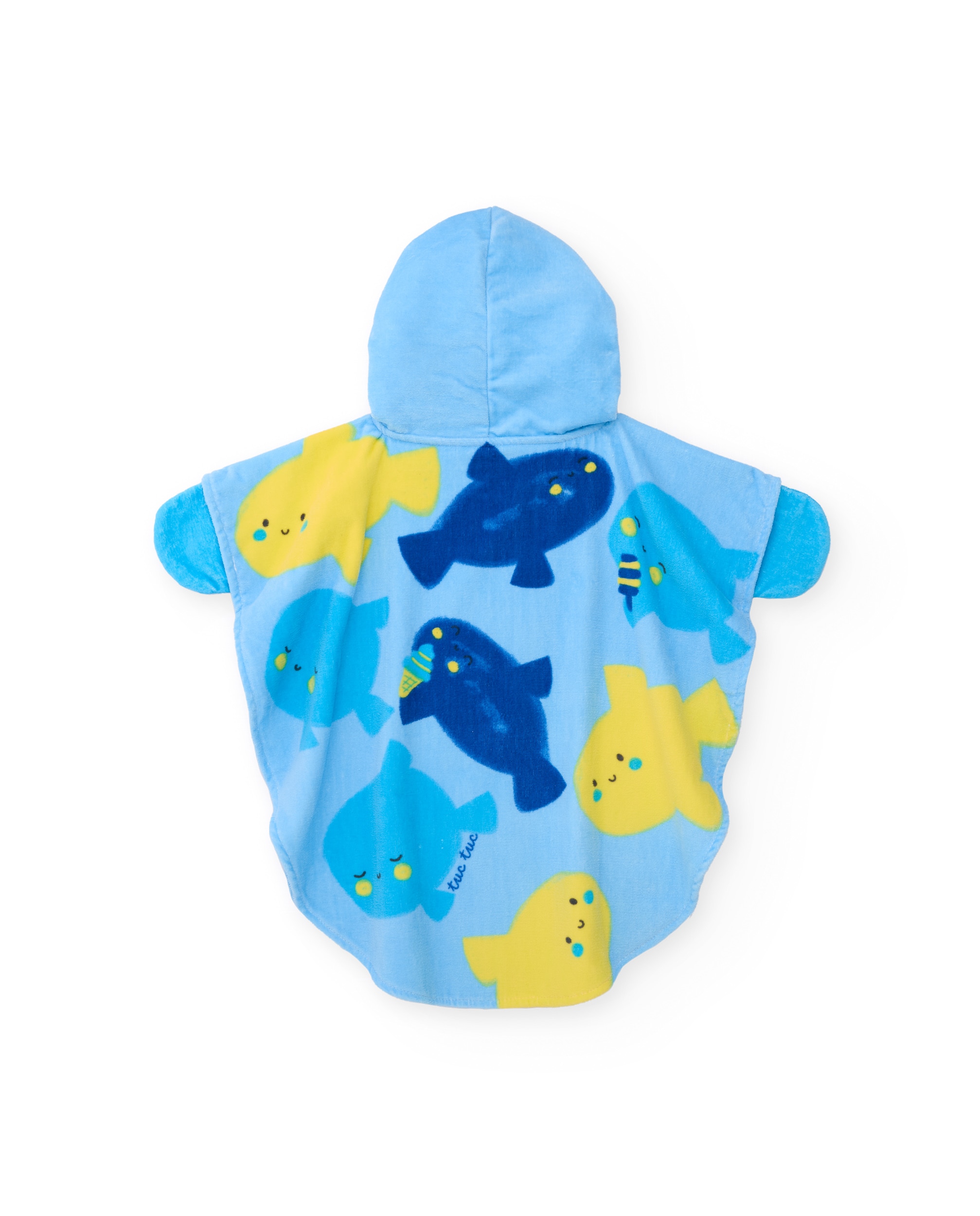 Toalha Poncho para Recém-nascido de Malha com Capuz Azul-2