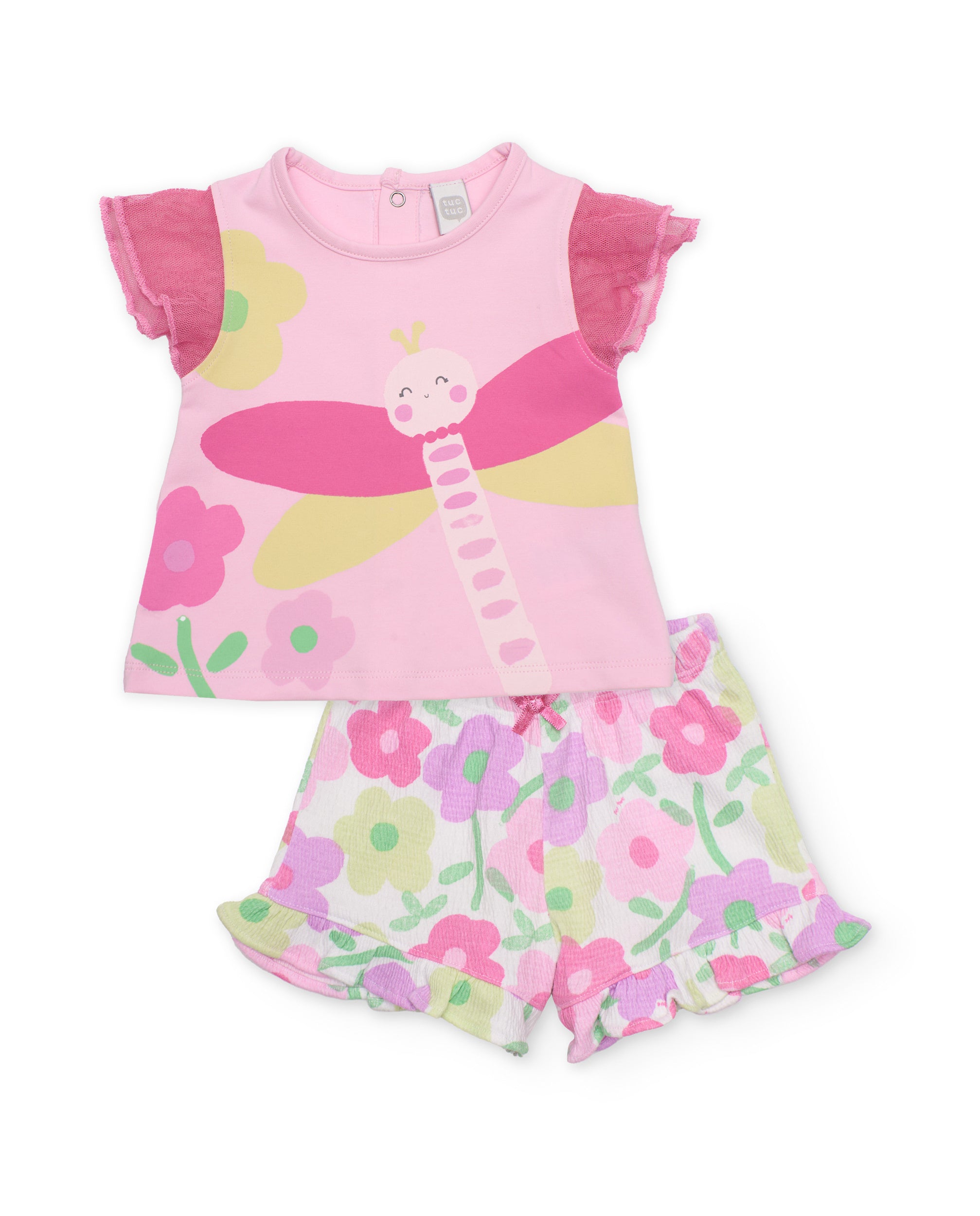 Conjunto para Recém-nascido de Malha e Mangas de Tule Rosa-2