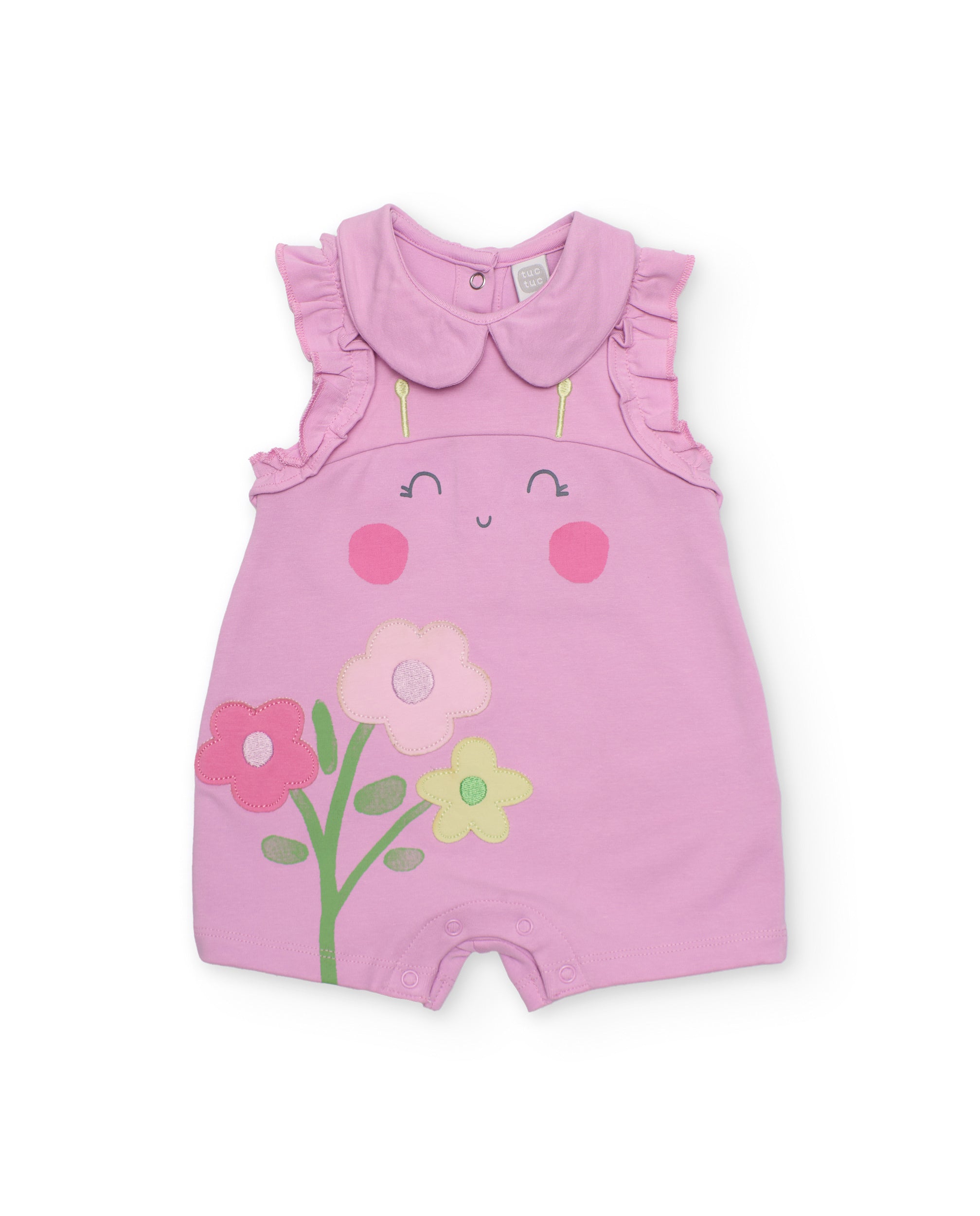 Babygrow de Recém-nascido de Malha e Flores Aplicadas Rosa-2
