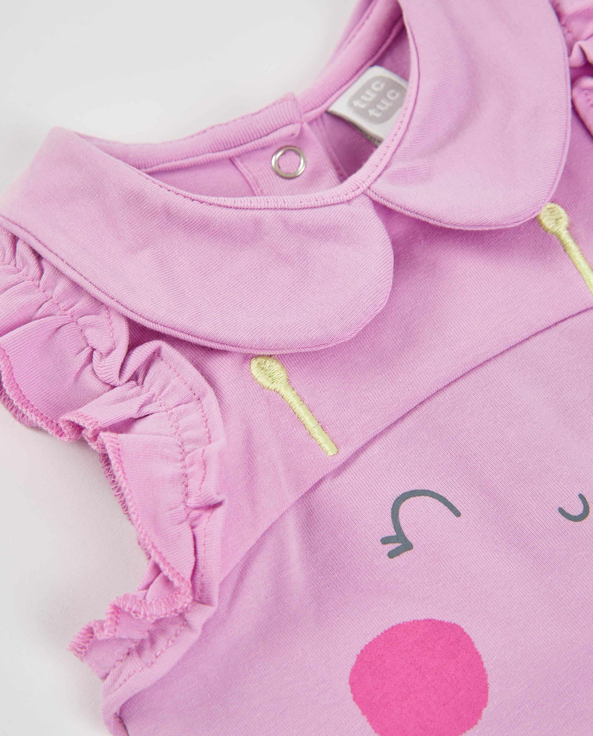 Babygrow de Recém-nascido de Malha e Flores Aplicadas Rosa-4
