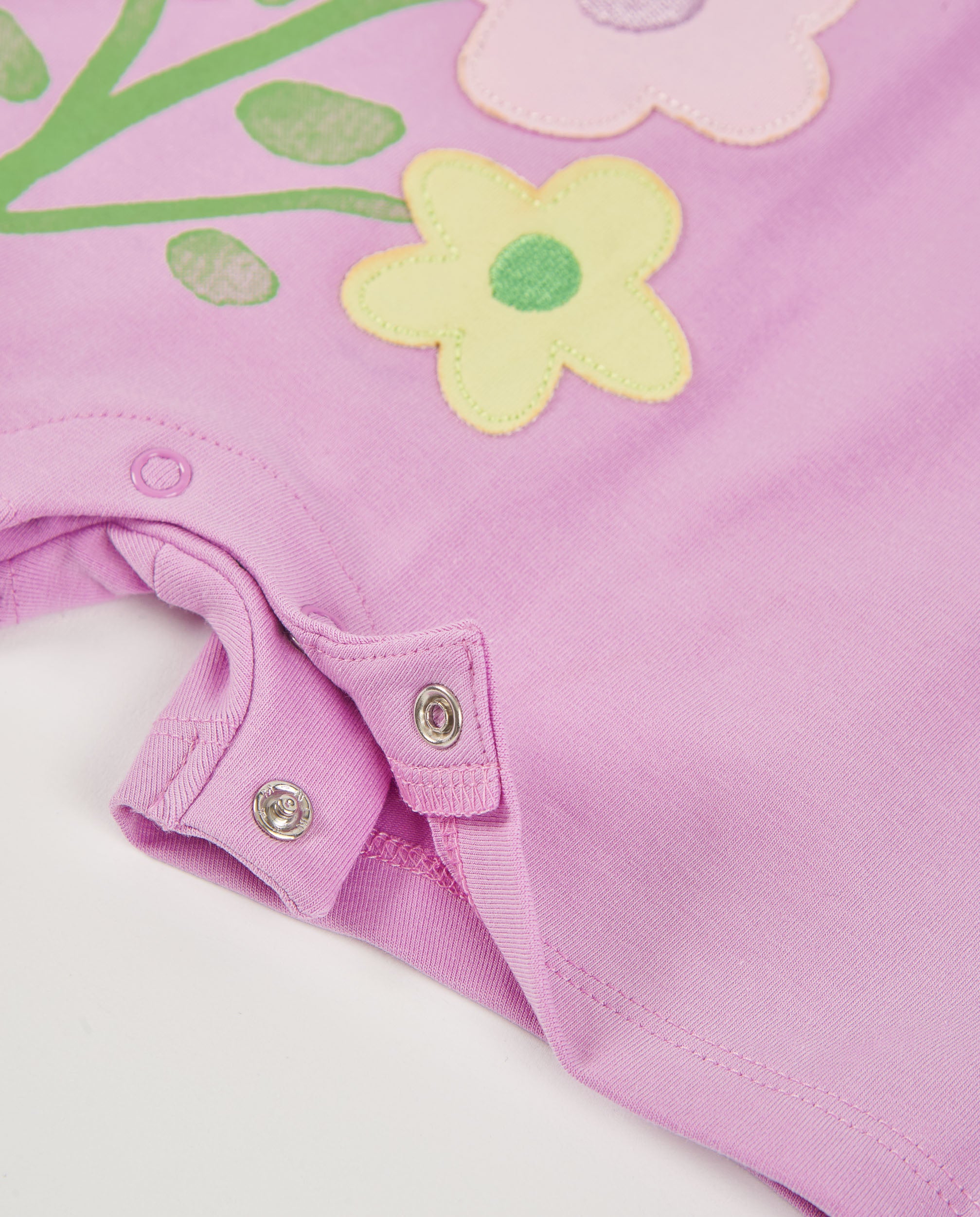 Babygrow de Recém-nascido de Malha e Flores Aplicadas Rosa-5